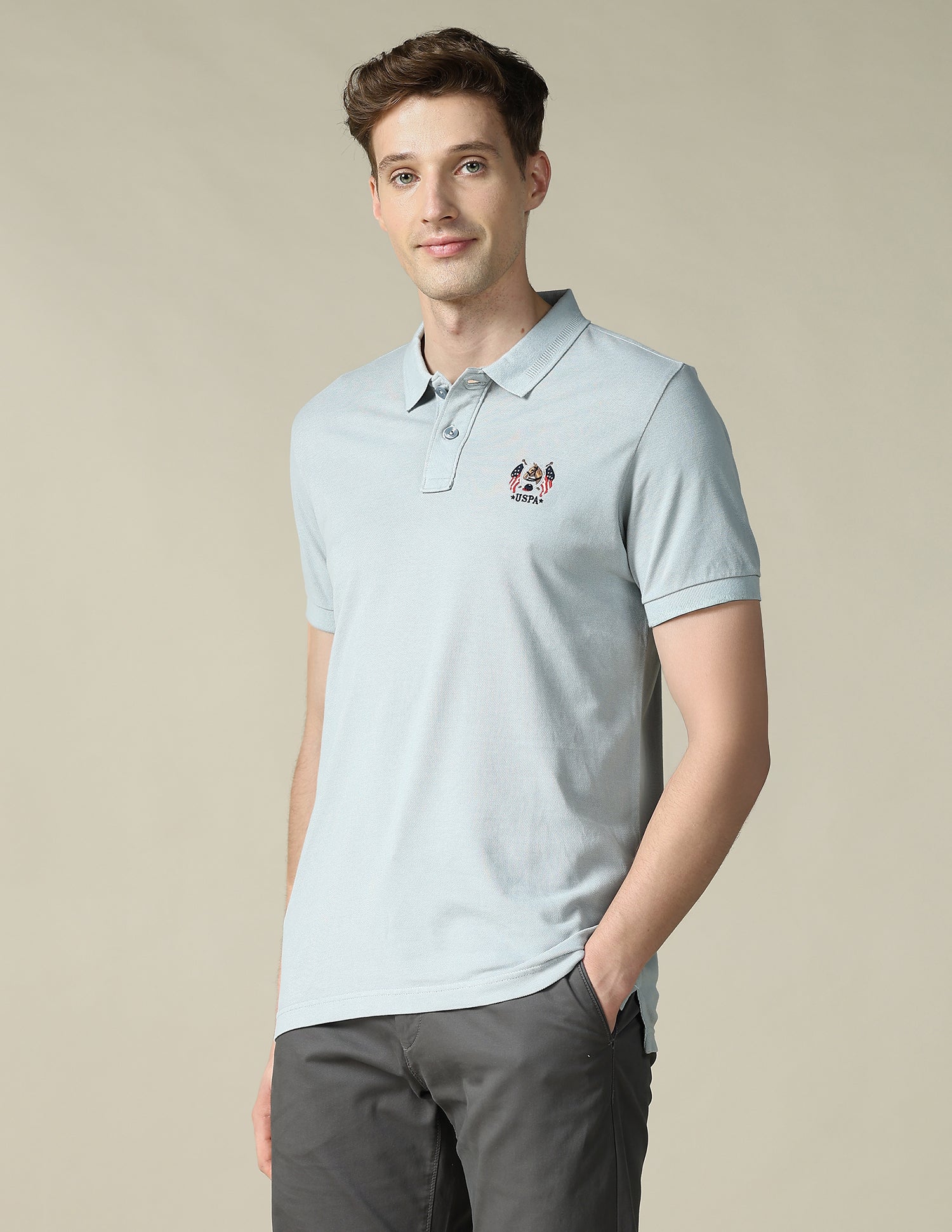 Textured Slim Fit Polo Shirt Light Grey - U.S. POLO ASSN. | Large