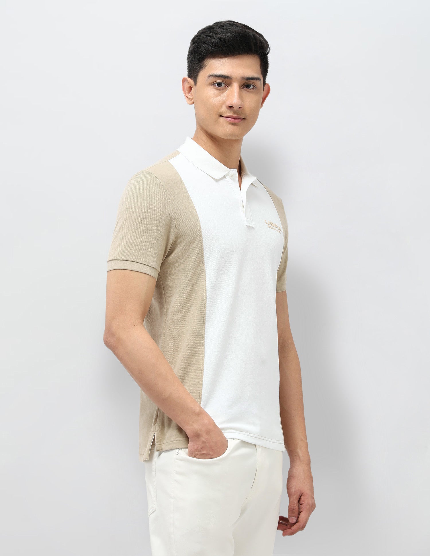 Colourblocked Pure Cotton Polo Shirt Beige - U.S. POLO ASSN. | Large