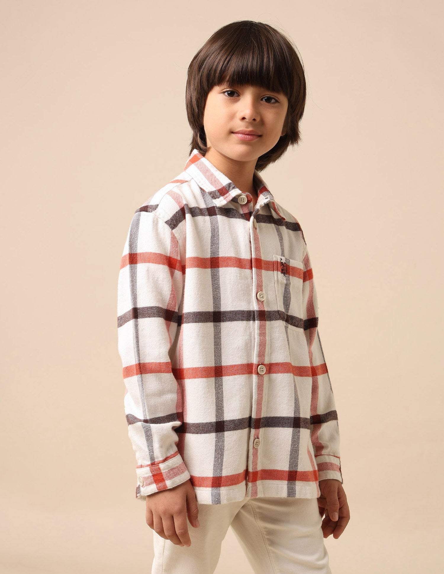 Boys All Over Printed Twill Shirt Beige - U.S. POLO ASSN. | Large