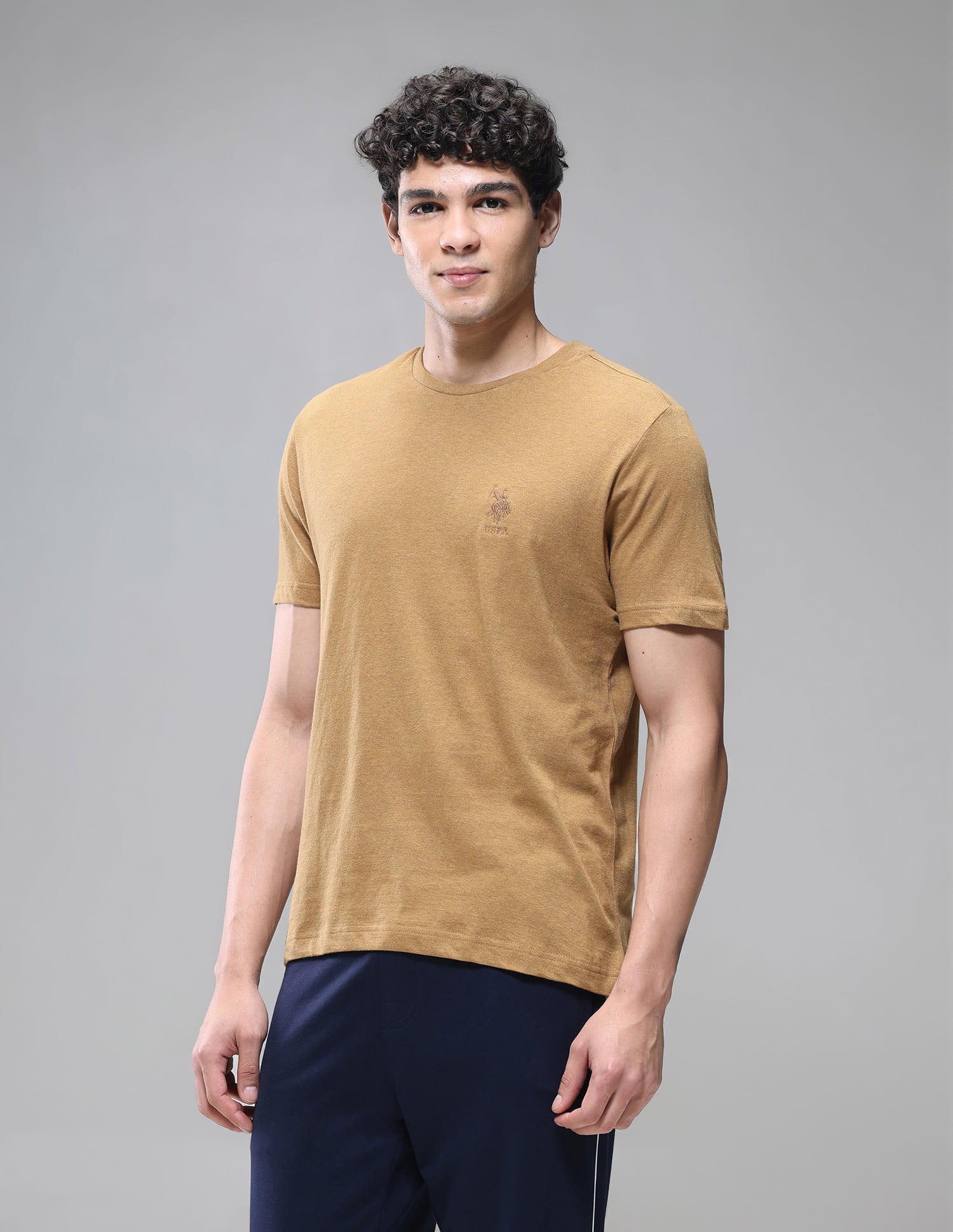 Pure Cotton Comfort Fit I633 Lounge T-Shirt - Pack Of 1 Mustard Melange - U.S. Polo Assn. India | Large