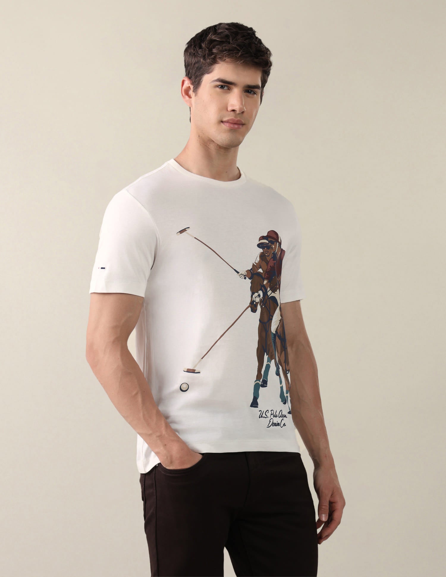 Graphic Brand Printed Slim Fit T-Shirt White - U.S. Polo Assn. India | Large