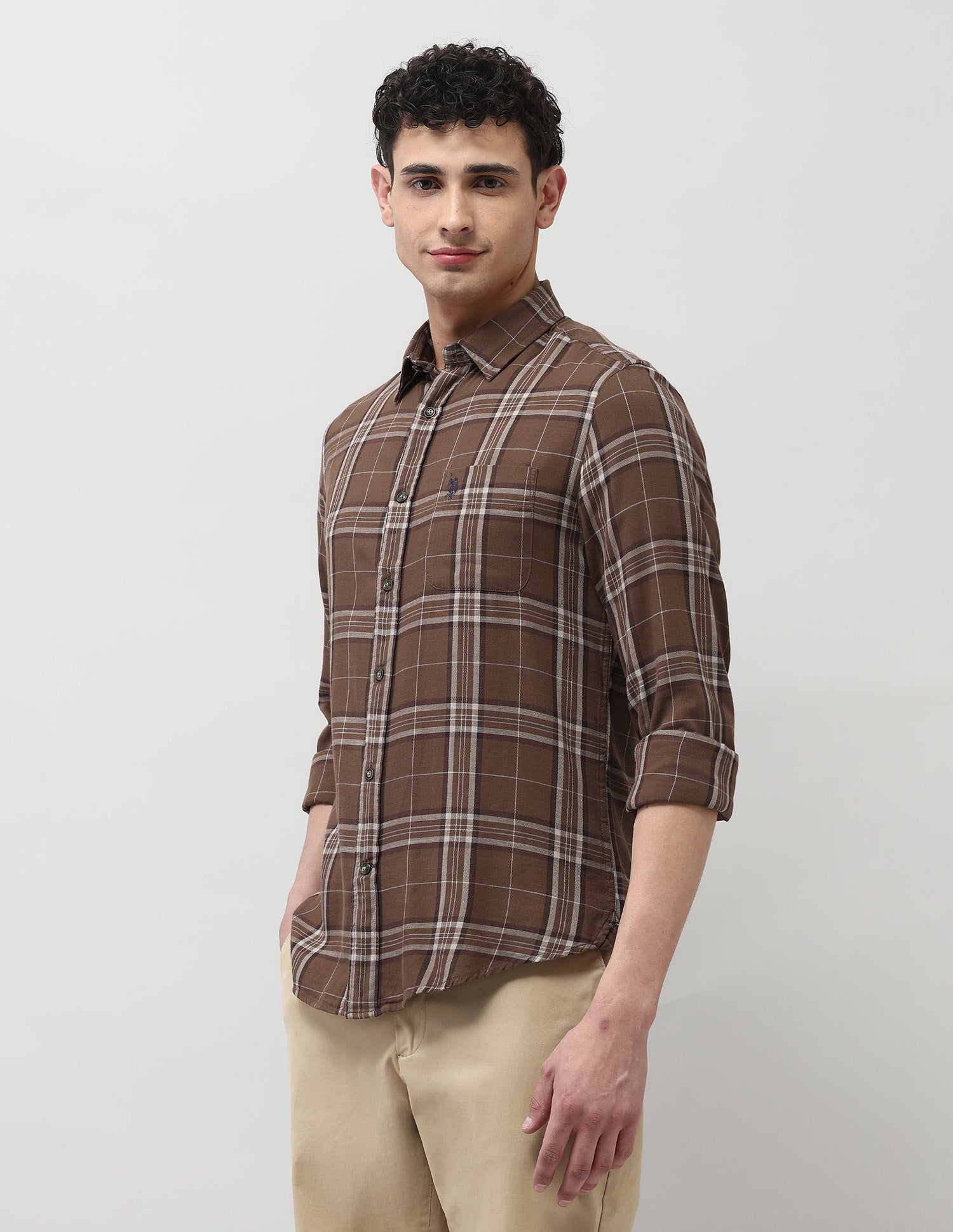 Plaid Checked Pure Cotton Shirt Dark Brown - U.S. Polo Assn. India | Large
