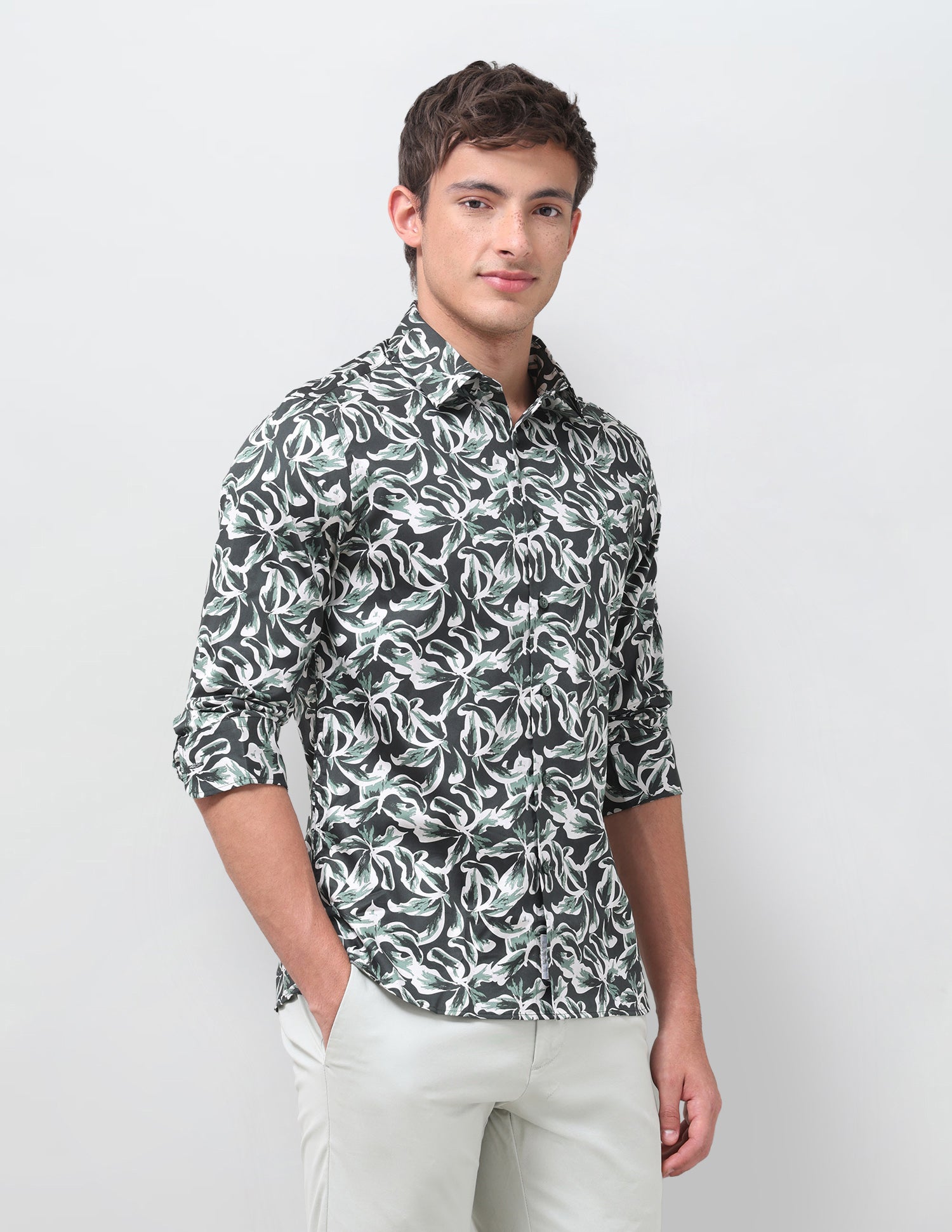 Abstract Printed Satin Shirt Olive - U.S. Polo Assn. India | Large
