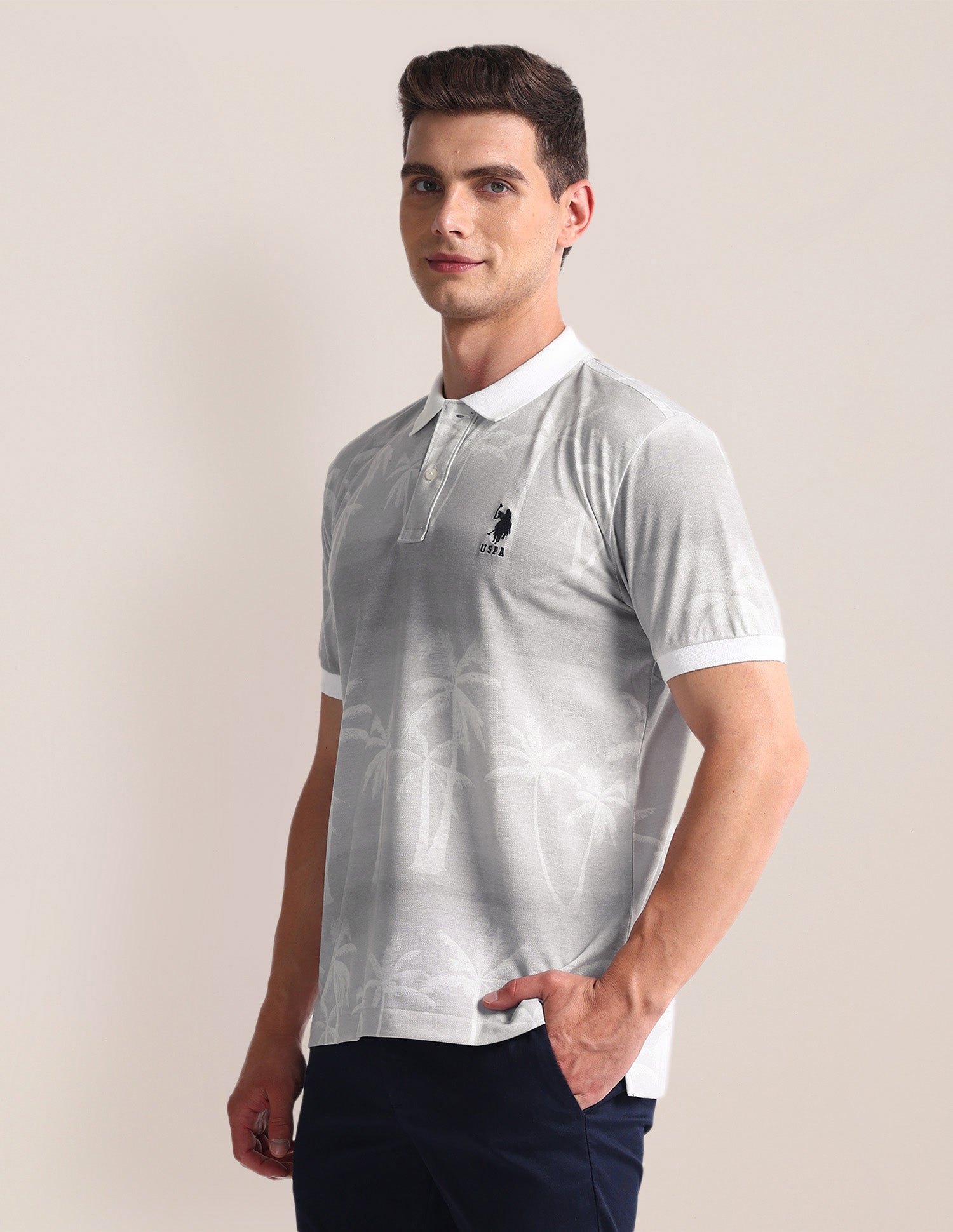 Tropical Print Slim Polo Shirt Grey - U.S. Polo Assn. India | Large