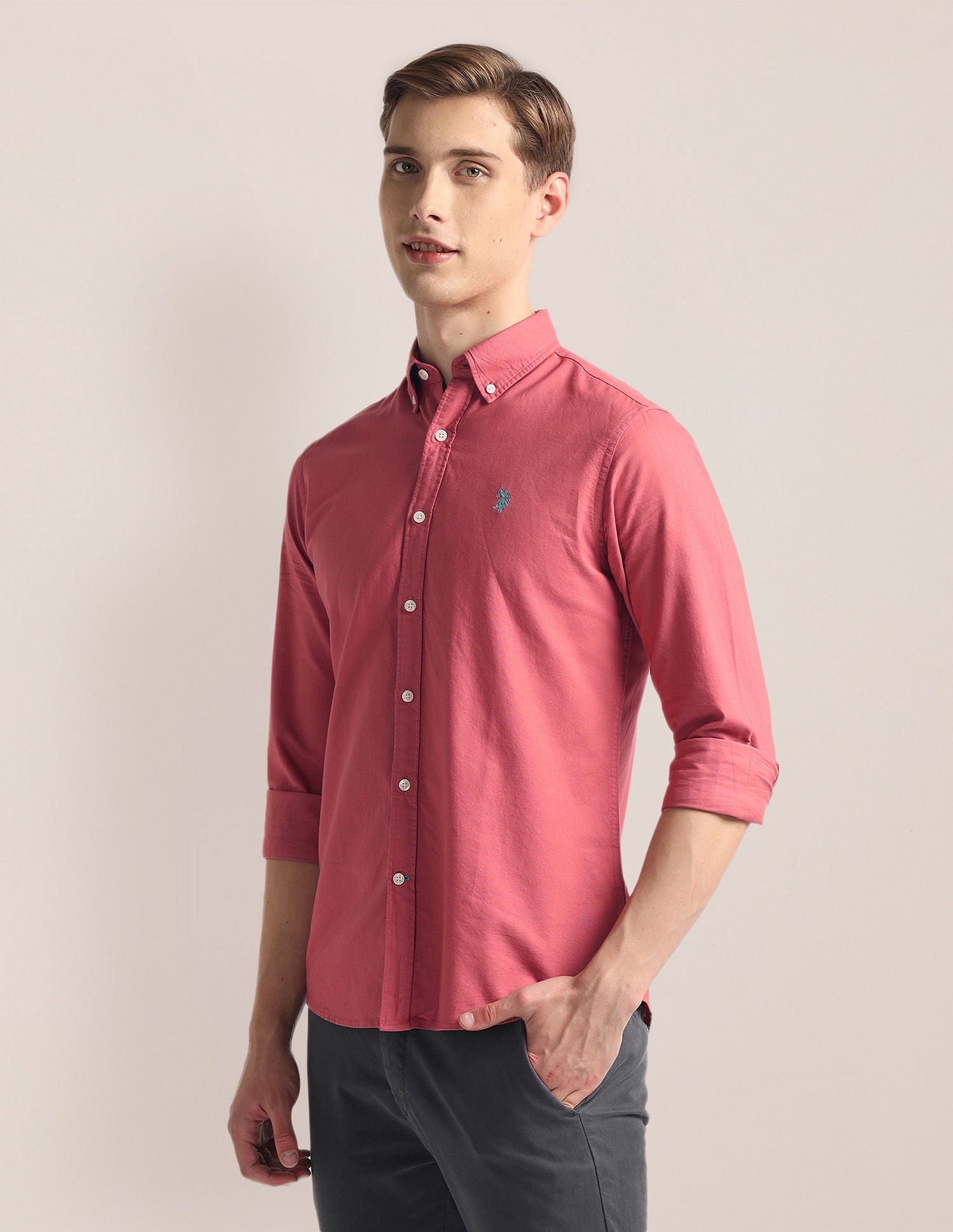 Button Down Collar Solid Shirt Rust - U.S. Polo Assn. India | Large