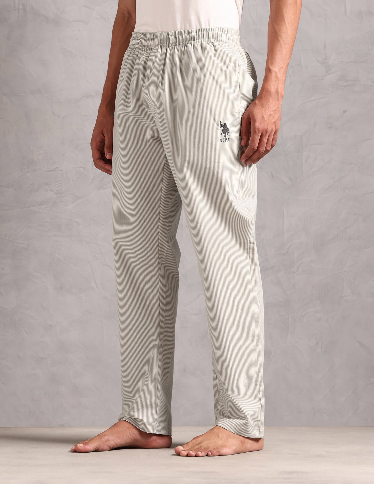 Pure Cotton Striped LP004 Lounge Pants - Pack Of 1 White and Greengrey - U.S. Polo Assn. India | Large