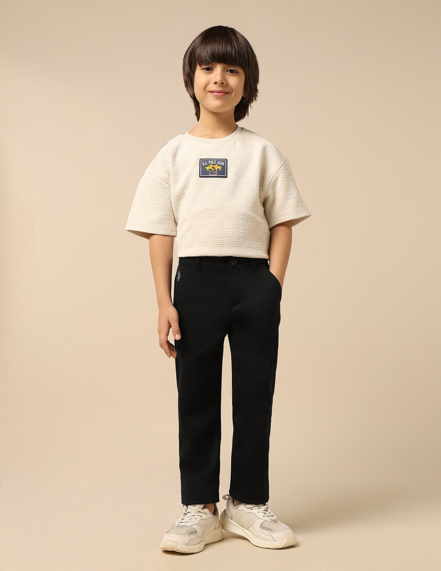 Boys Solid Slim Fit Trousers Black - U.S. POLO ASSN. | Large