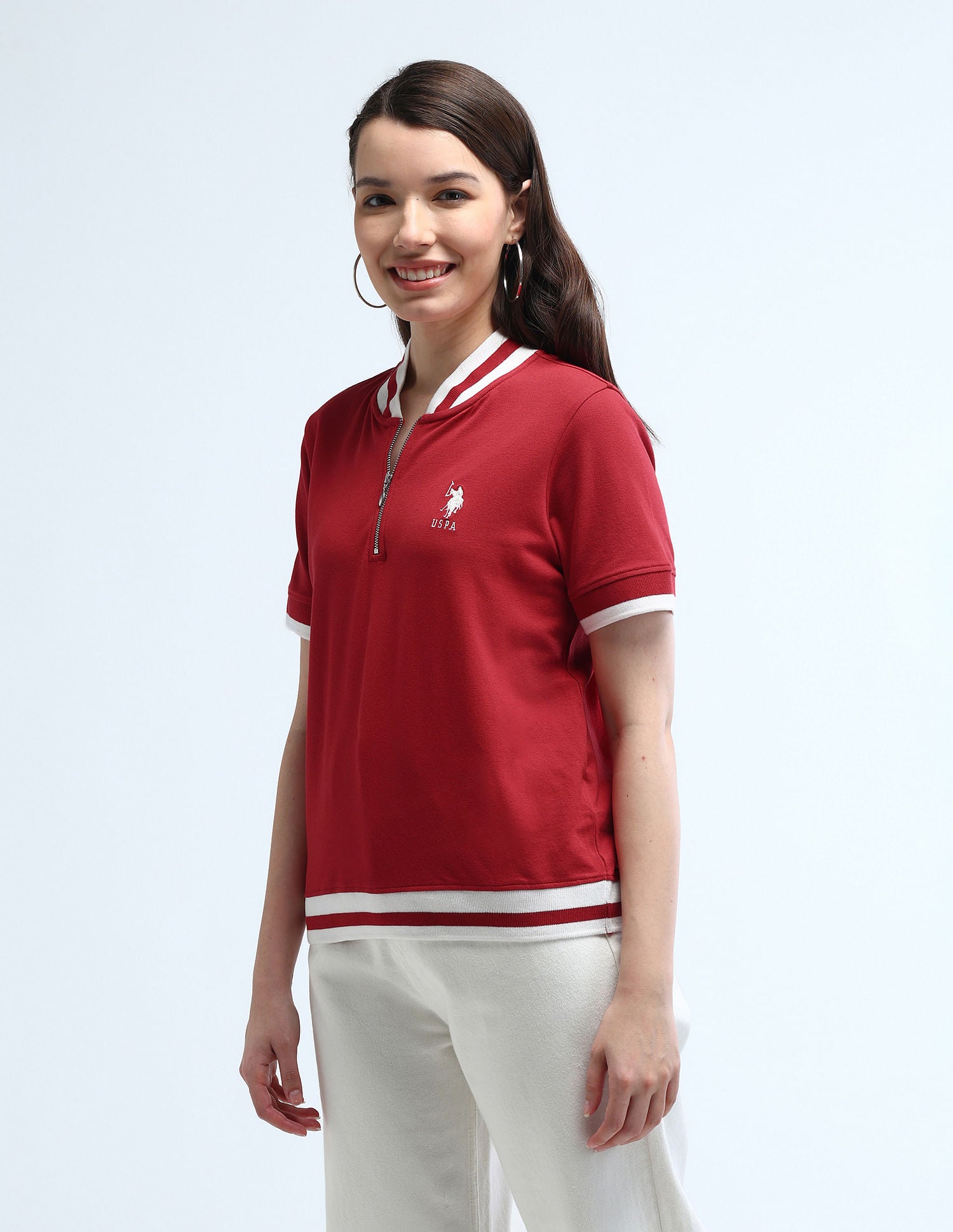 Varsity Logo Zipper Polo Shirt Red - U.S. POLO ASSN. | Large