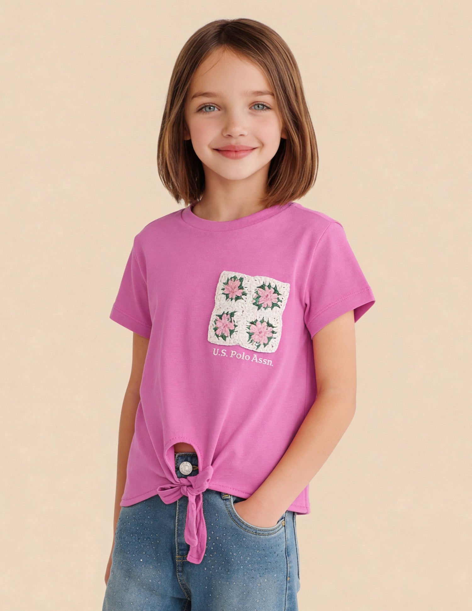 Floral Crochet Regular Fit Knotted Top Pink - U.S. Polo Assn. India | Large