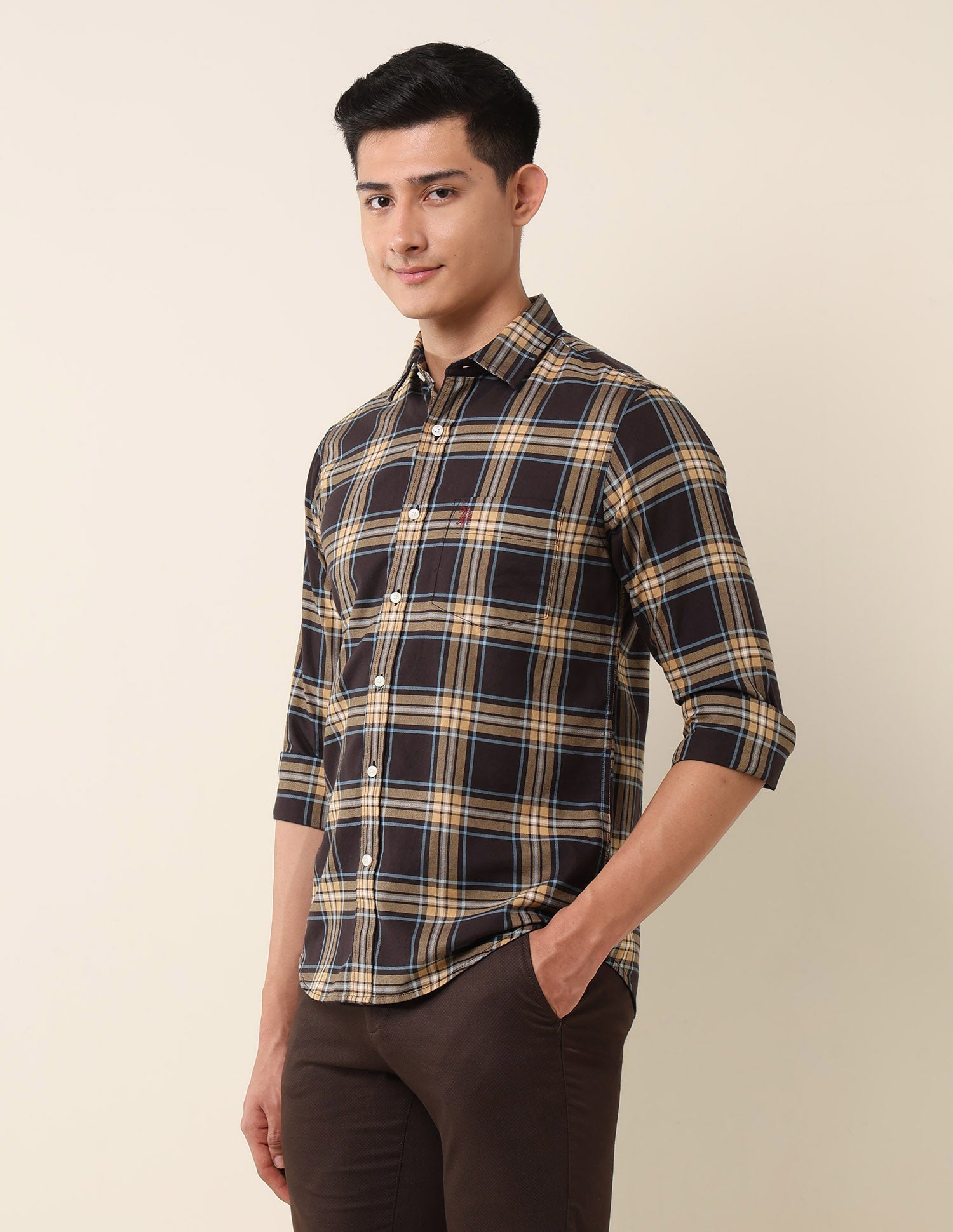 Plaid Checked Pure Cotton Shirt Brown - U.S. Polo Assn. India | Large
