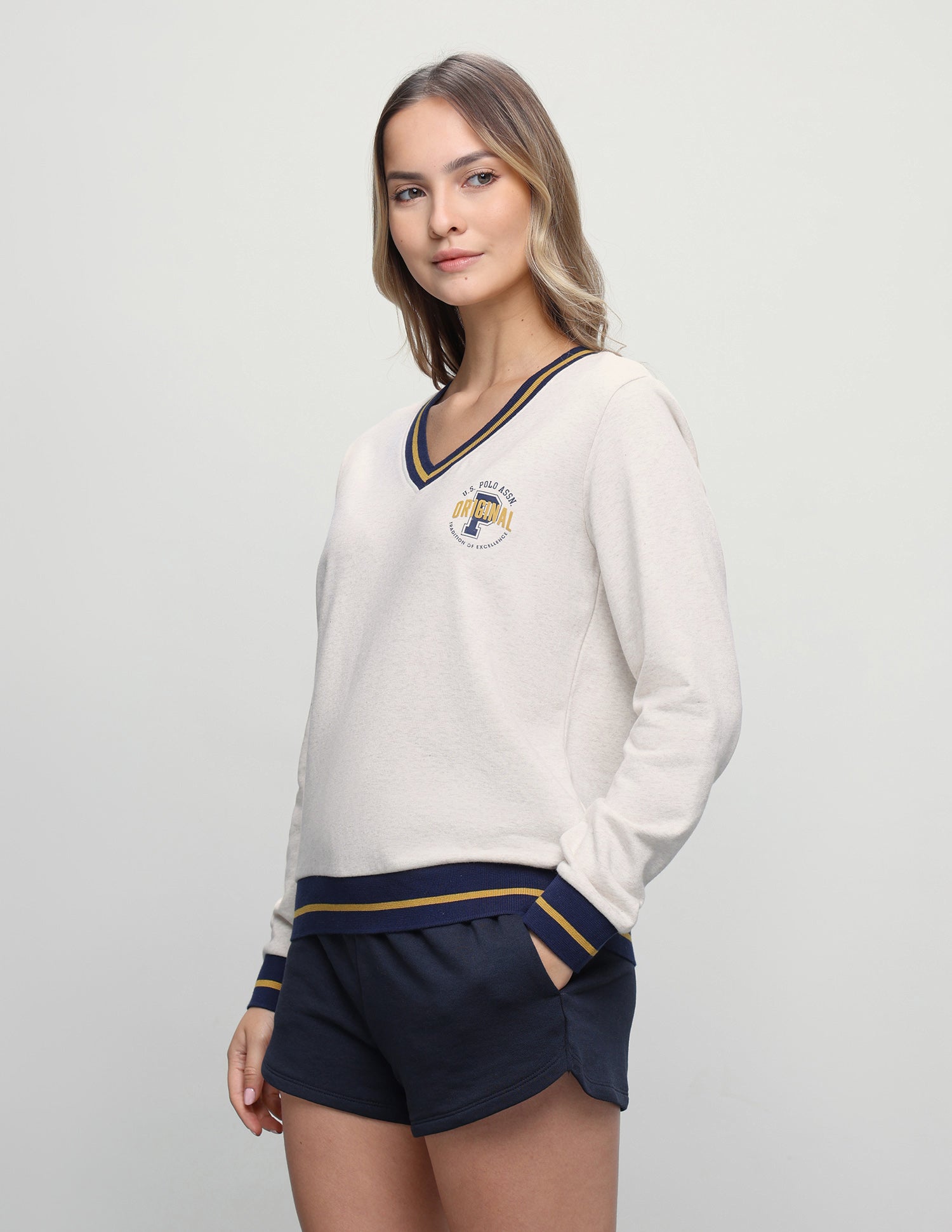 Solid Regular Fit Sweatshirt Beige - U.S. Polo Assn. India | Large