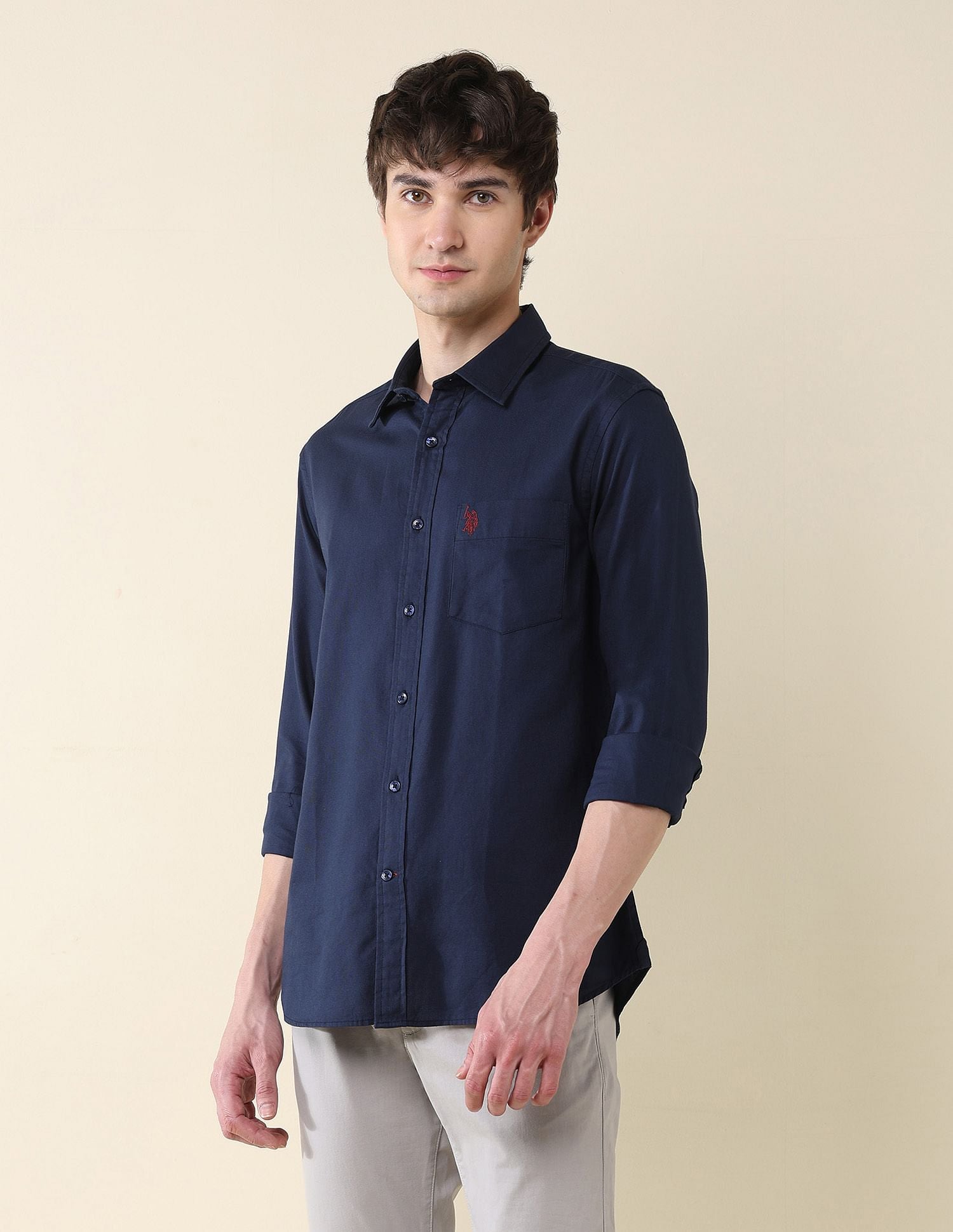Solid Birds Eye Dobby Shirt Navy - U.S. Polo Assn. India | Large