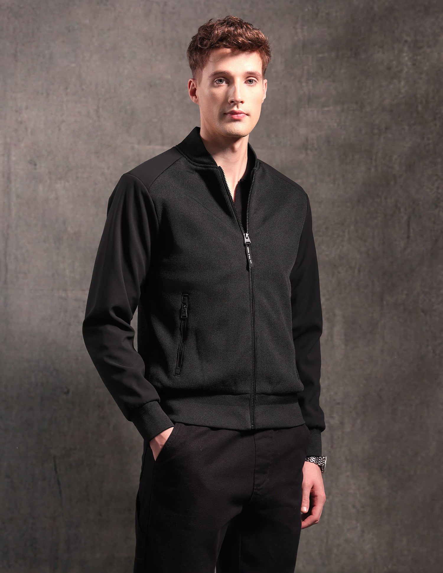 Textured Black & Gold Bomber Jacket Black - U.S. POLO ASSN. | Large