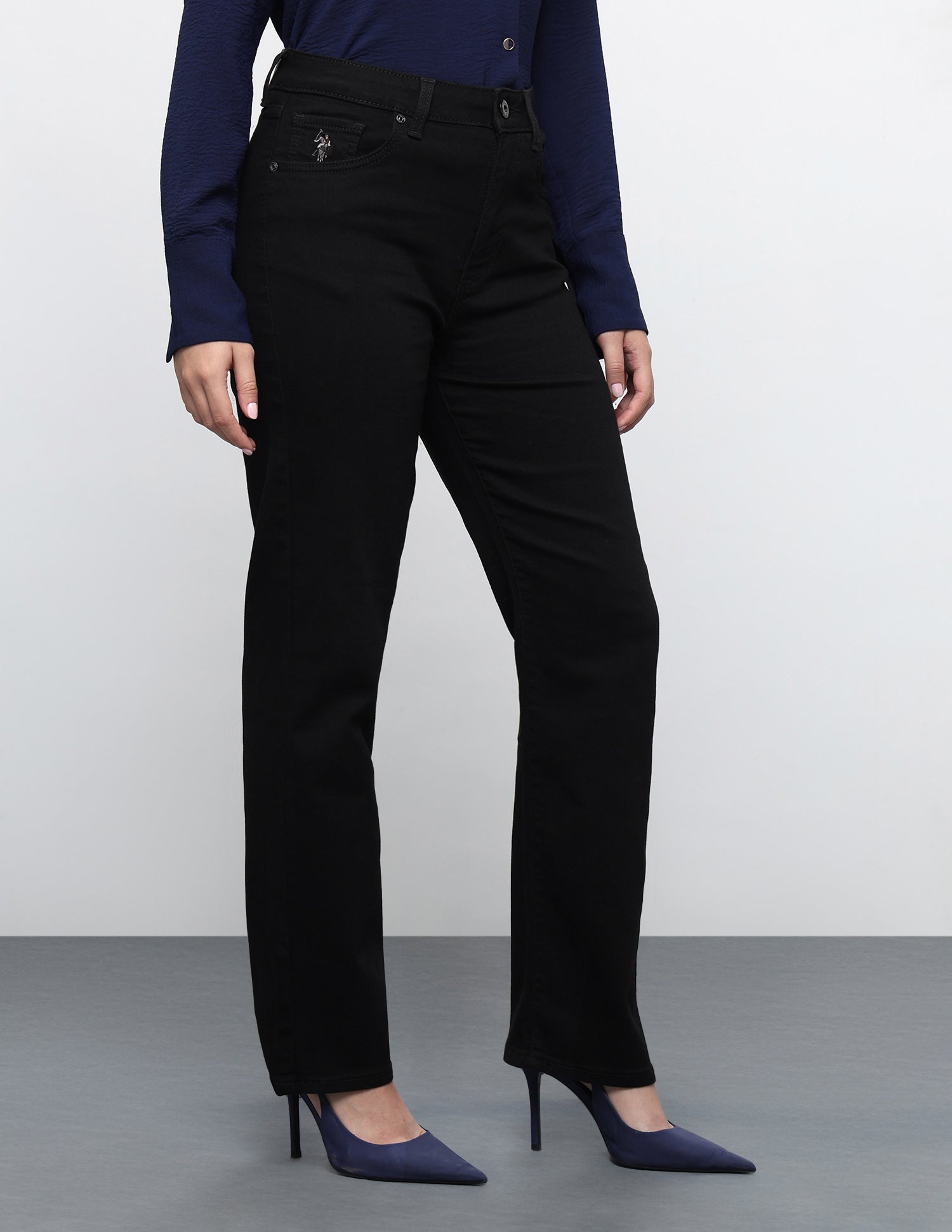 High Rise Straight Fit Jeans Jet Black - U.S. Polo Assn. India | Large