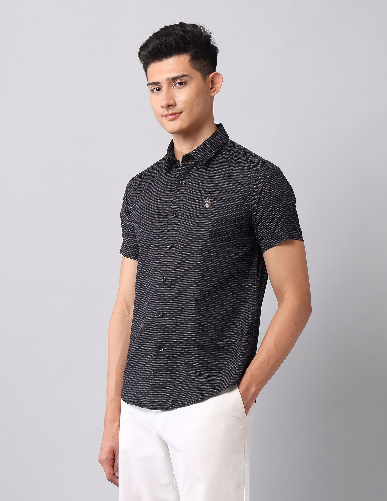 All Over Printed Dobby Shirt Black - U.S. POLO ASSN. | Large