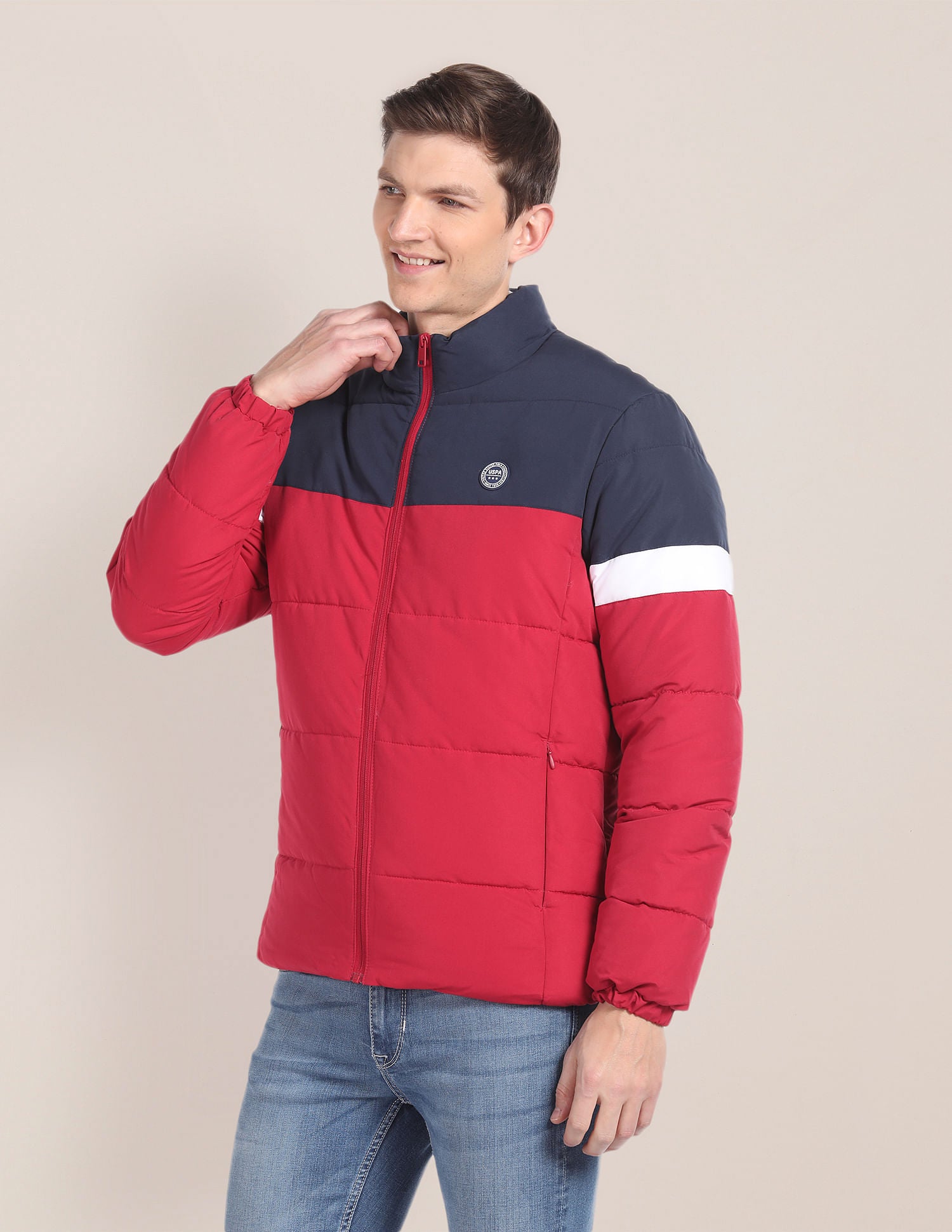 High Neck Colour Block Jacket Navy and Red - U.S. POLO ASSN. | Large