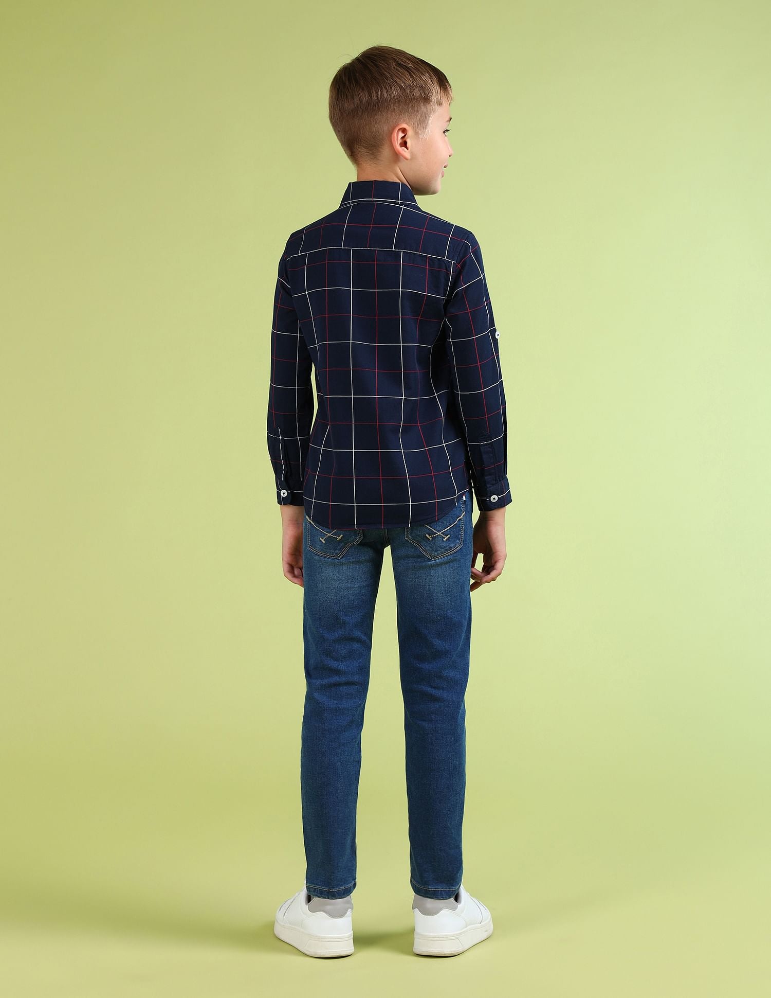 Boys Windowpane Checked Regular Fit Shirt Navy - U.S. POLO ASSN. | Large