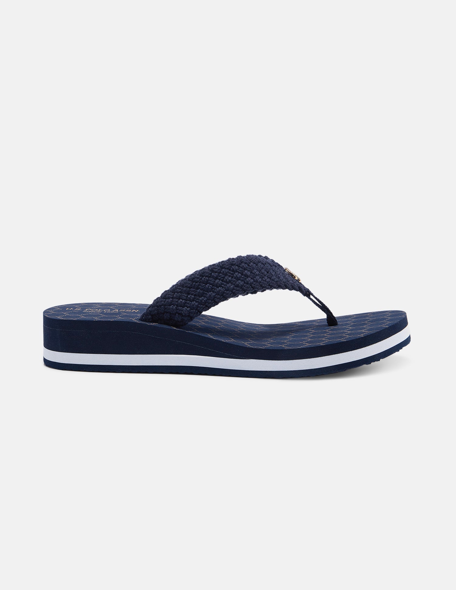 Herit Brand Printed V-Strap Wedge Sandals Navy - U.S. Polo Assn. India | Large