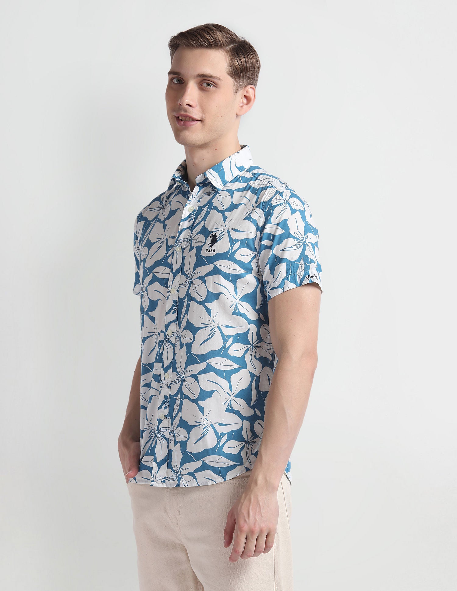 Floral Print Cotton Shirt Blue - U.S. Polo Assn. India | Large
