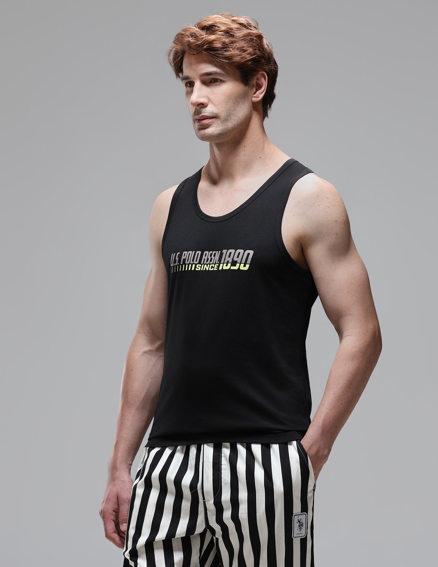 Graphic Printed Antimicrobial OEV09 Vest Black - U.S. Polo Assn. India | Large