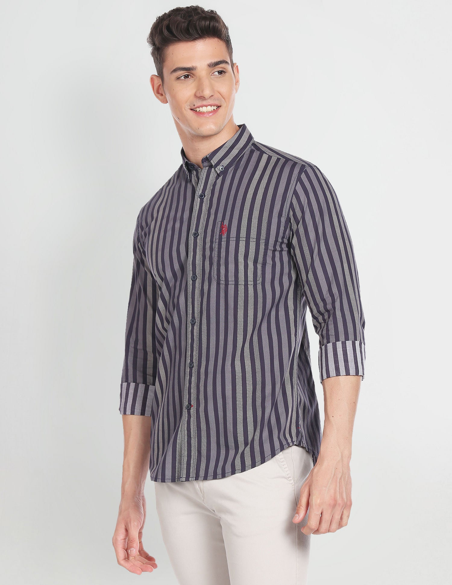 Vertical Stripe Slim Shirt Navy and White - U.S. Polo Assn. India | Large