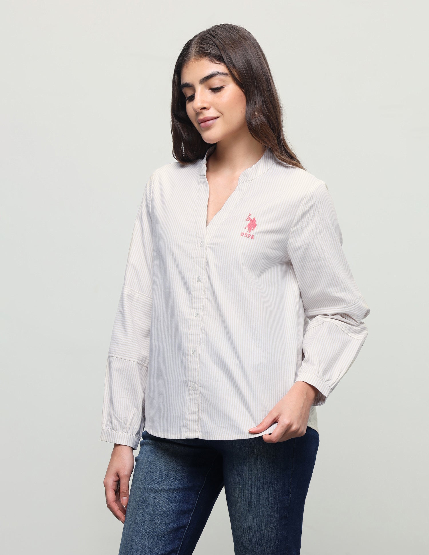 Vertical Striped Regular Fit Shirt Ecru - U.S. Polo Assn. India | Large