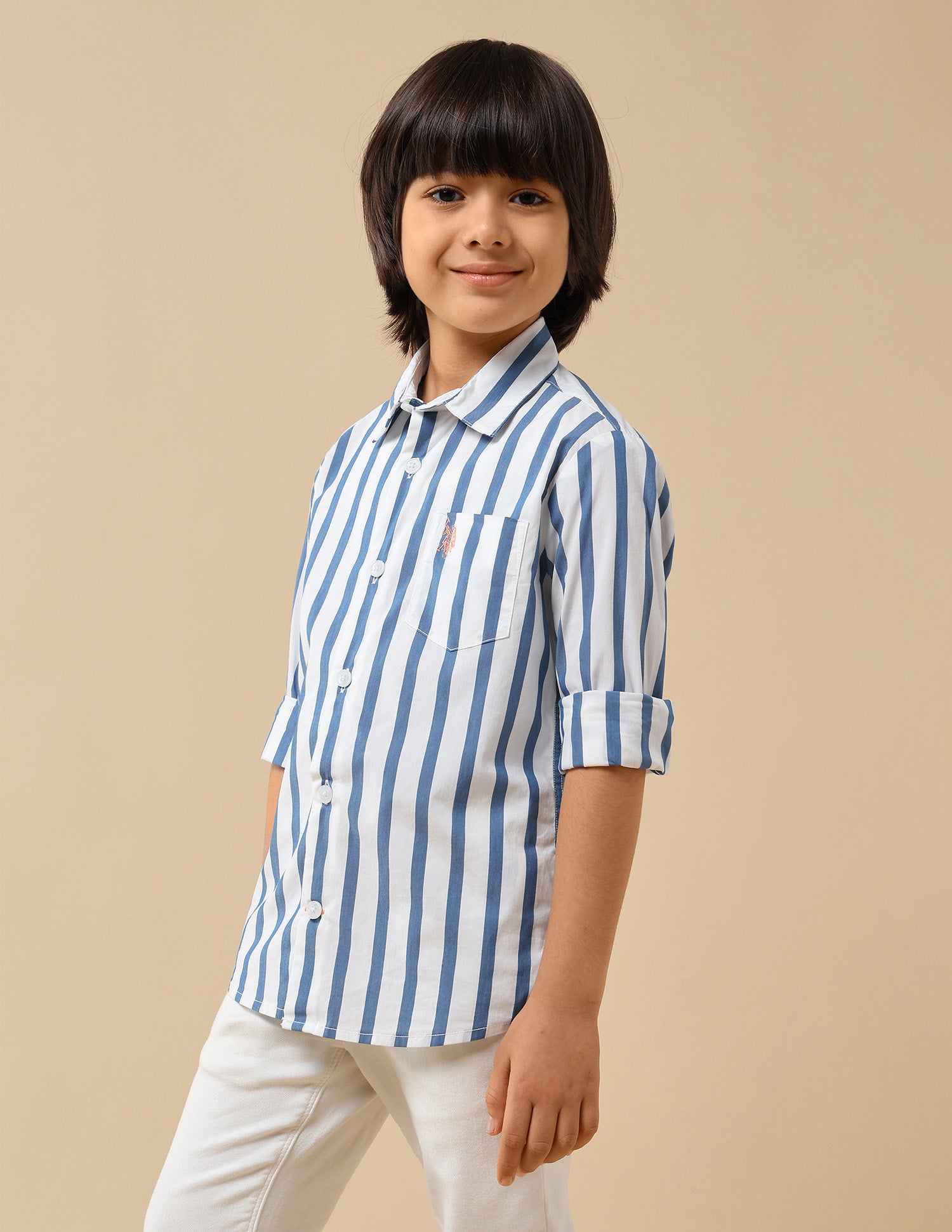 Boys Vertical Striped Regular Fit Shirt Navy - U.S. POLO ASSN. | Large