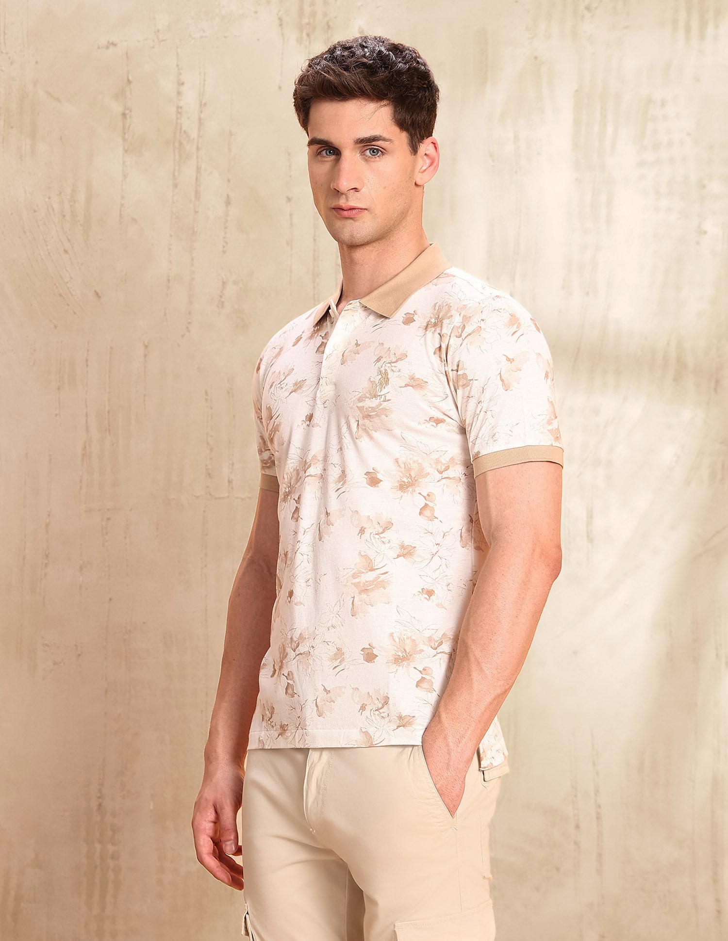 Floral Printed Slim Fit Polo Shirt Light Brown - U.S. POLO ASSN. | Large