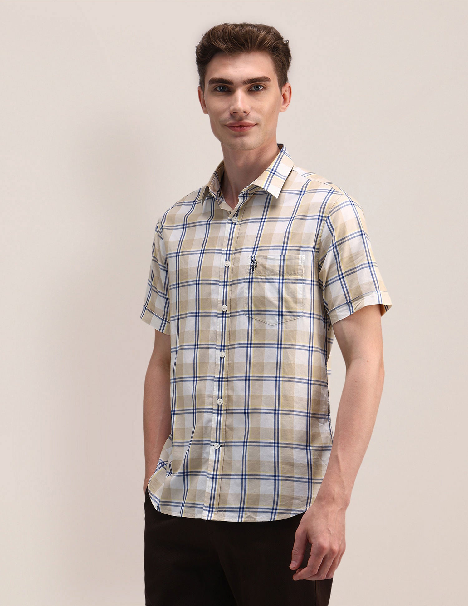 Tartan Check Dobby Cotton Shirt Beige - U.S. Polo Assn. India | Large