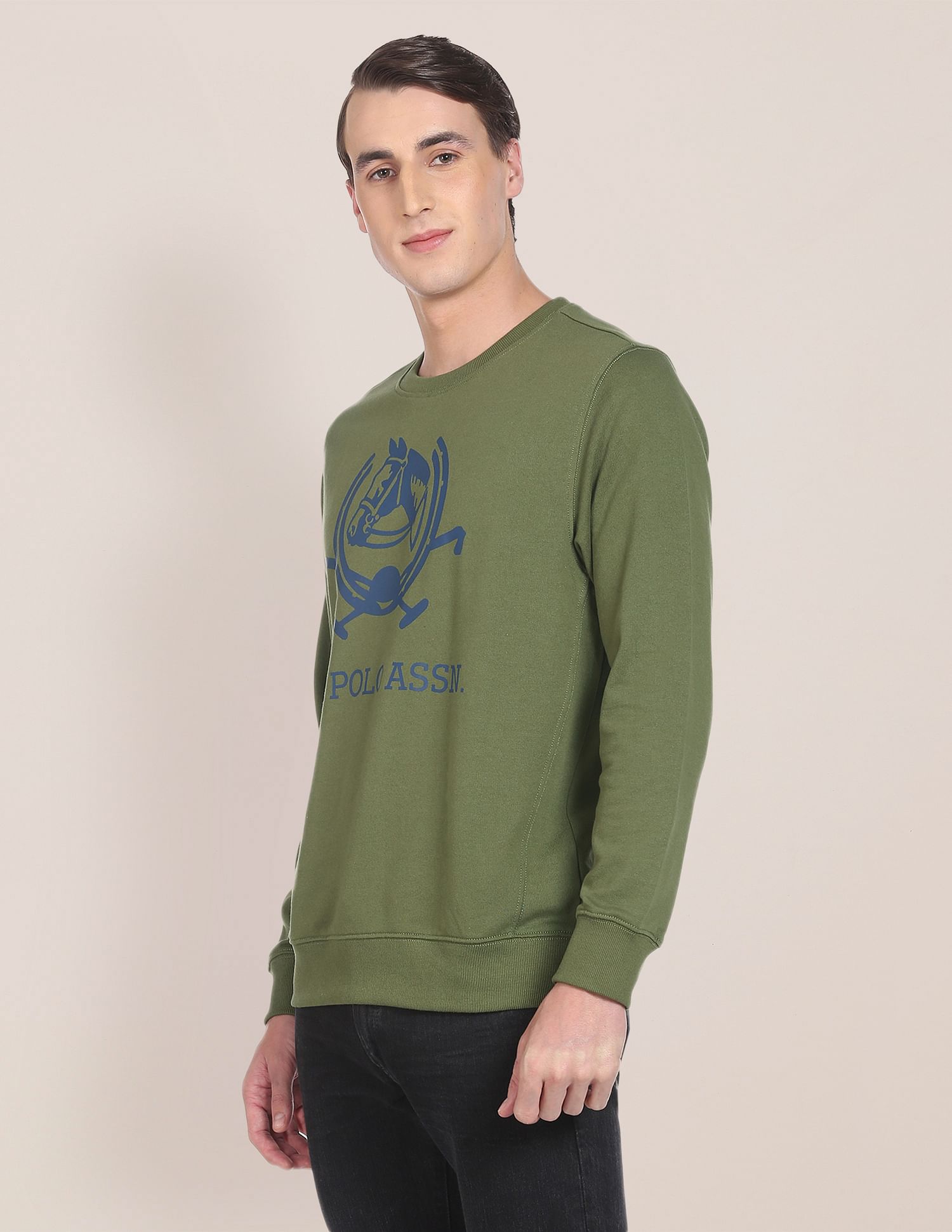 Crew Neck Brand Print Sweatshirt Olive - U.S. POLO ASSN. | Large