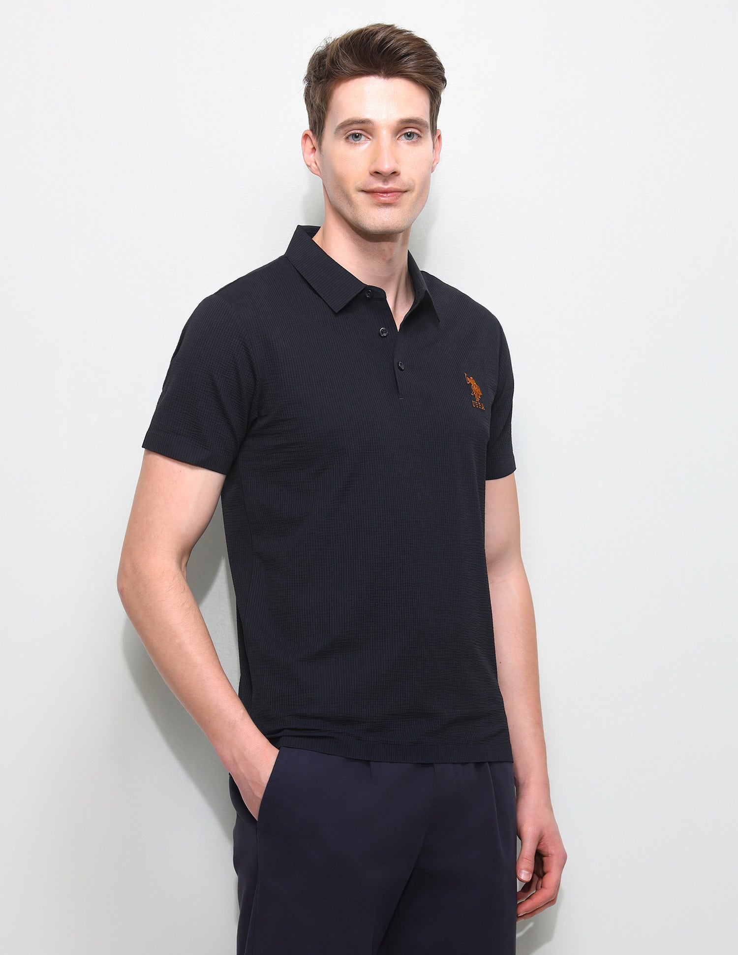 Textured Slim Fit Polo Shirt Navy - U.S. Polo Assn. India | Large