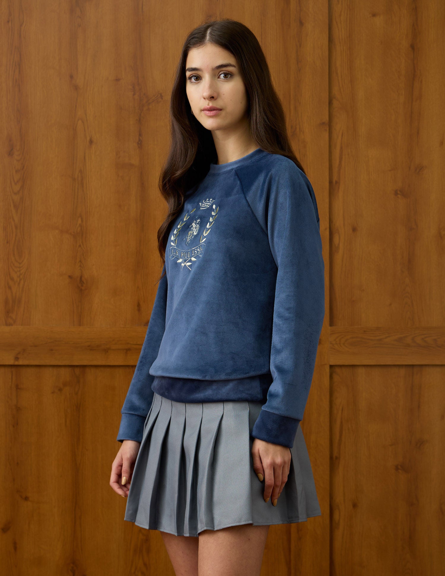 Relaxed Fit Velvet Sweatshirt Blue - U.S. POLO ASSN. | Large