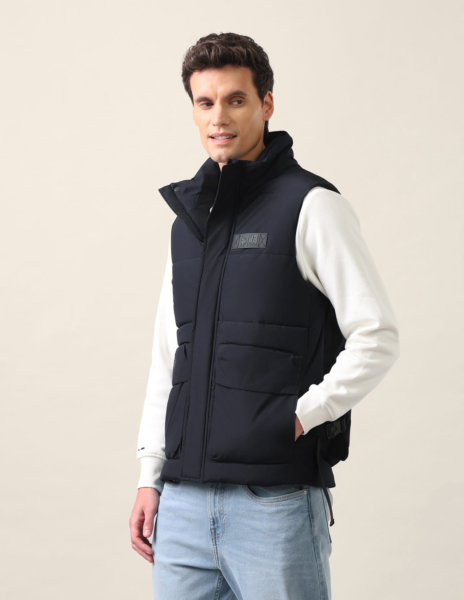 Regular Fit Solid Padded Jacket Navy - U.S. Polo Assn. India | Large