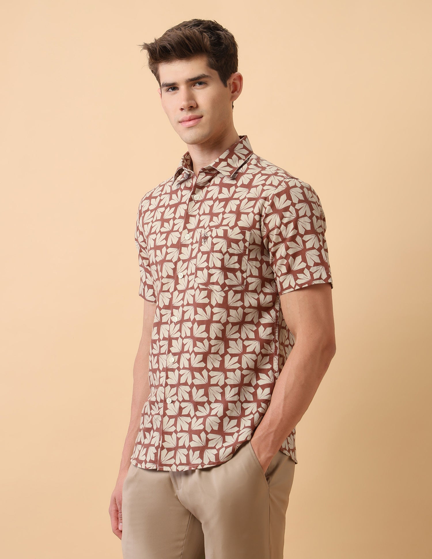 Pacho X Geometric Printed Tailored Fit Shirt Rust - U.S. Polo Assn. India | Large