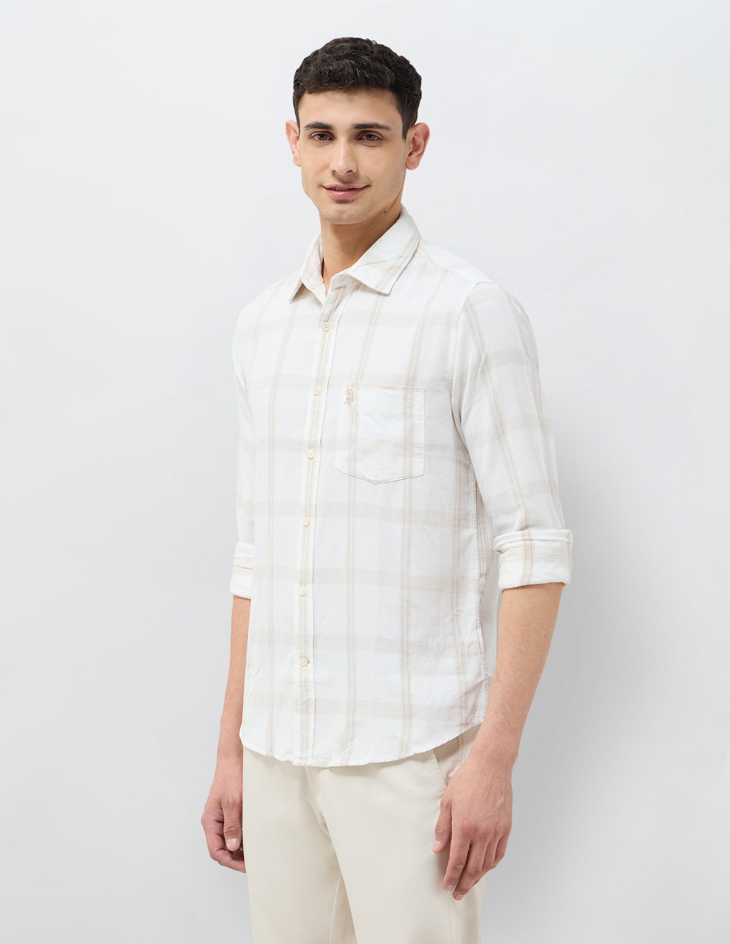 Corduroy Grid Tattersall Checked Shirt Ivory - U.S. POLO ASSN. | Large
