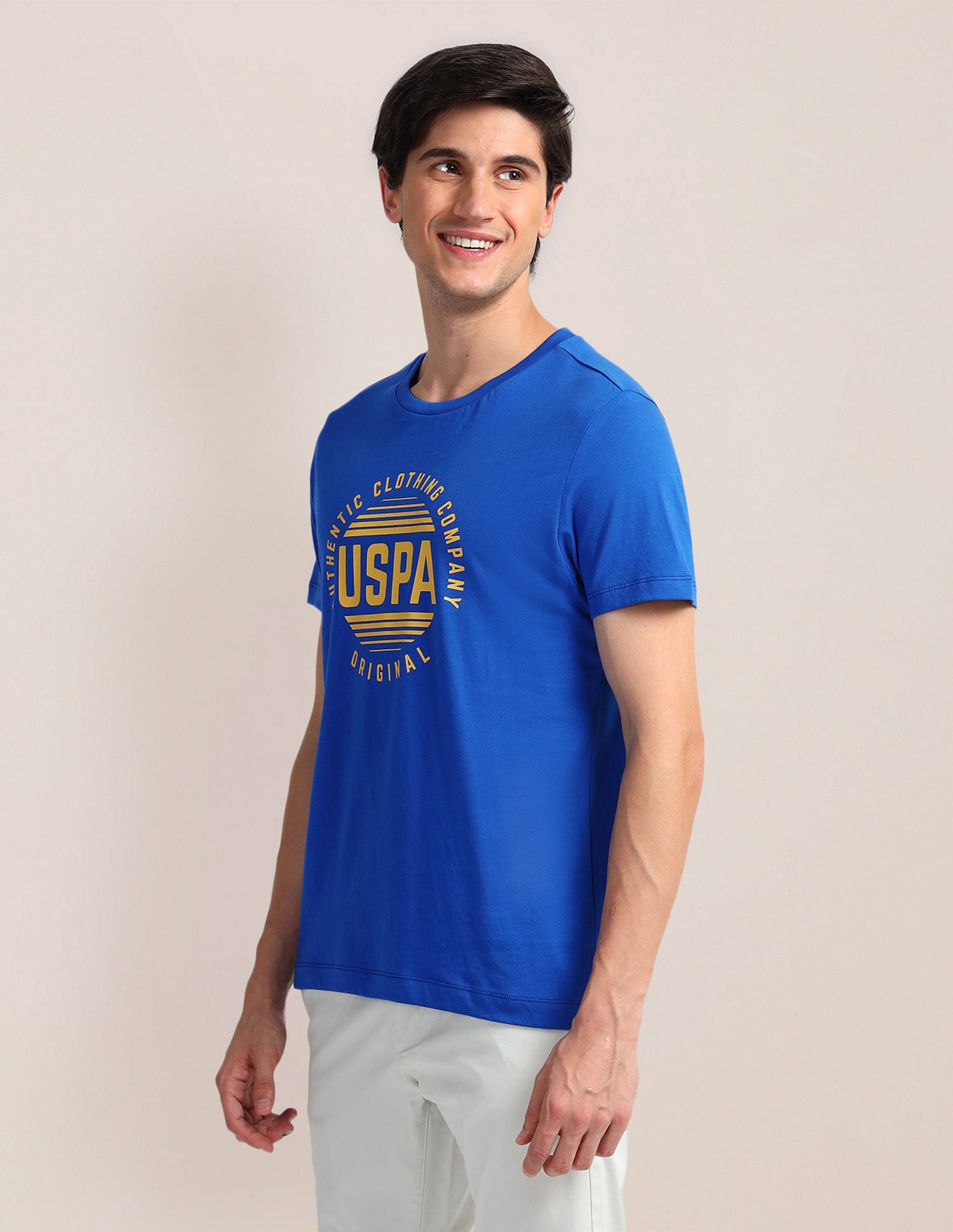 Brand Print Slim Fit T-Shirt Blue - U.S. Polo Assn. India | Large