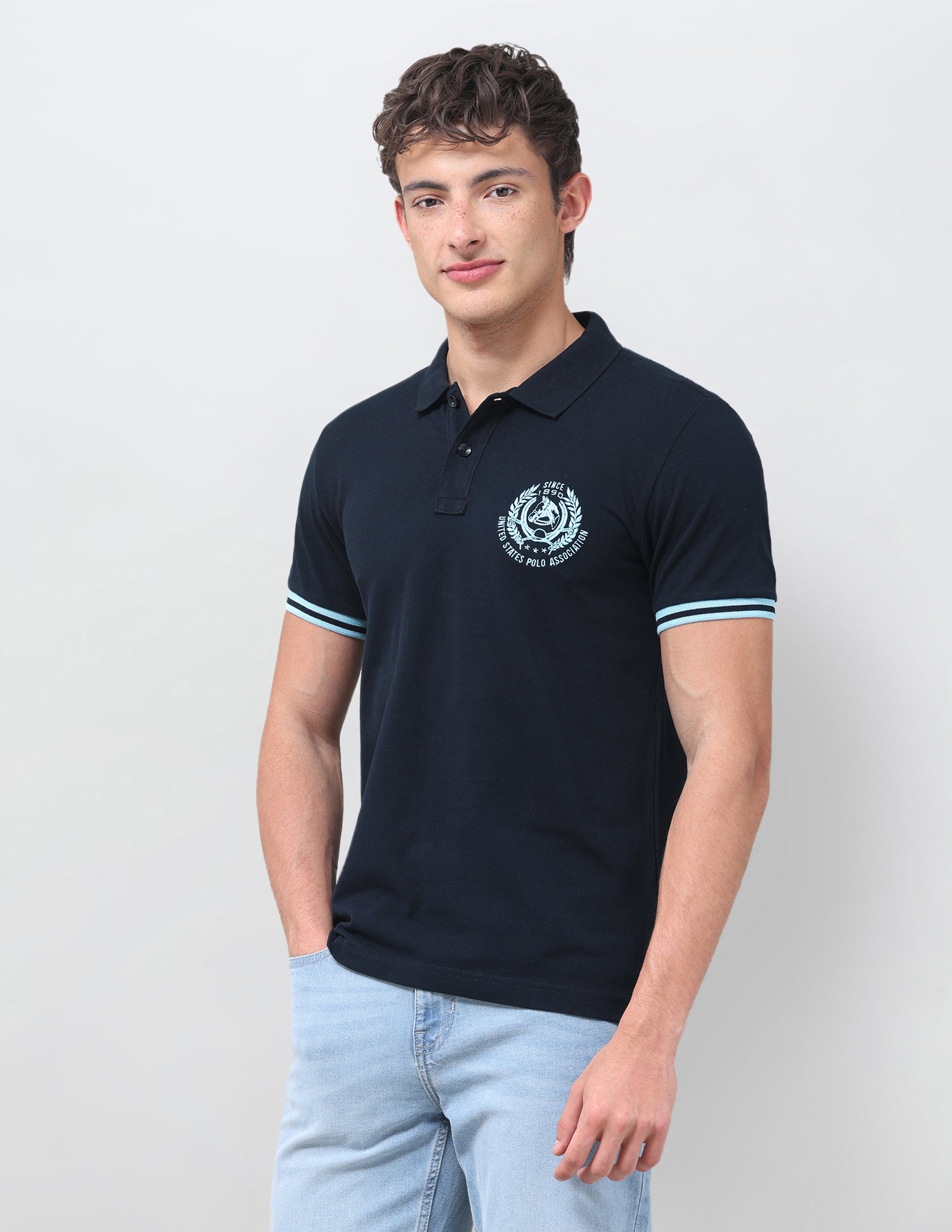 Solid Slim Fit Polo Shirt Navy - U.S. Polo Assn. India | Large
