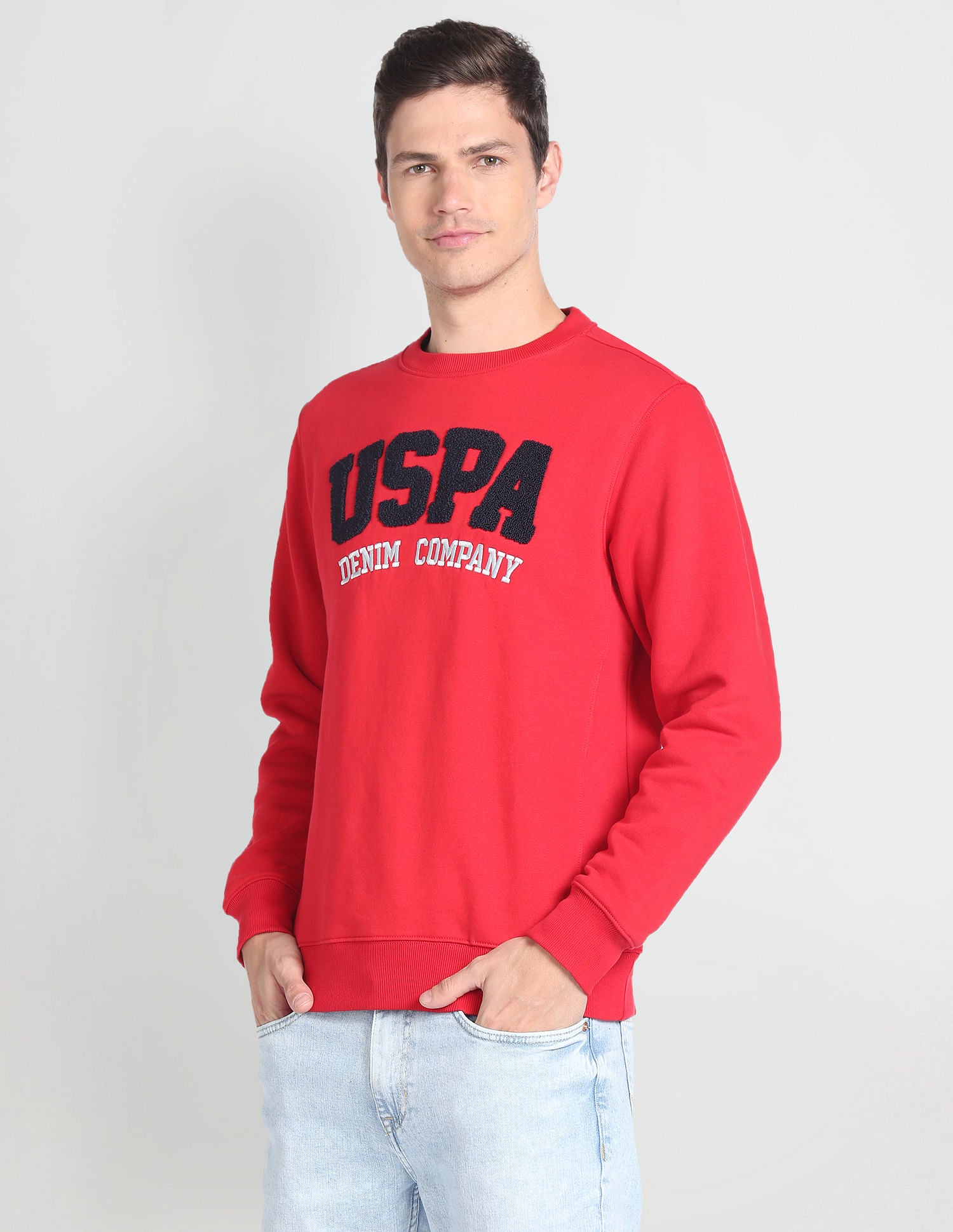 Crew Neck Long Sleeve Brand Appliqued Sweatshirt Red - U.S. POLO ASSN. | Large