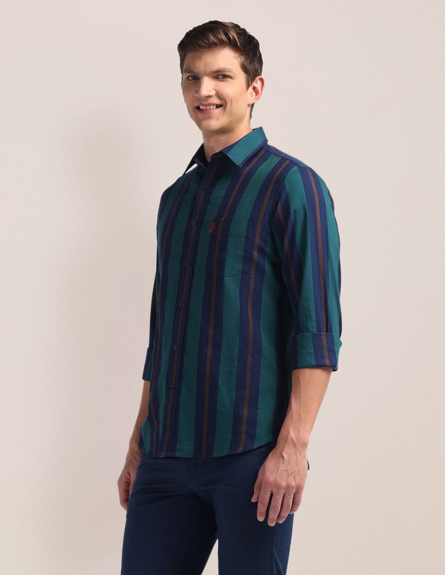Tailored Vertical Stripes Shirt Dark Green - U.S. Polo Assn. India | Large
