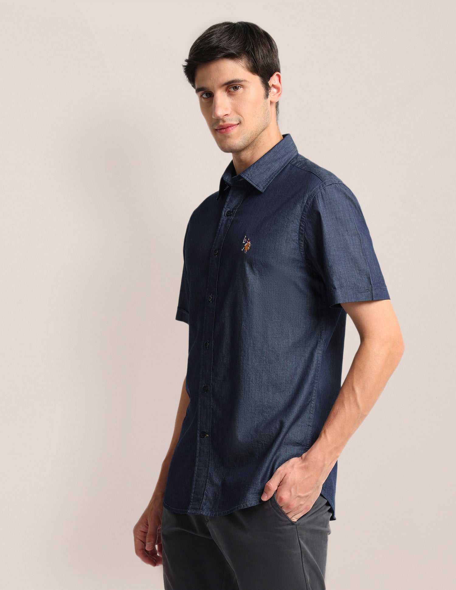Tailored Fit Chambray Shirt Indigo - U.S. POLO ASSN. | Large