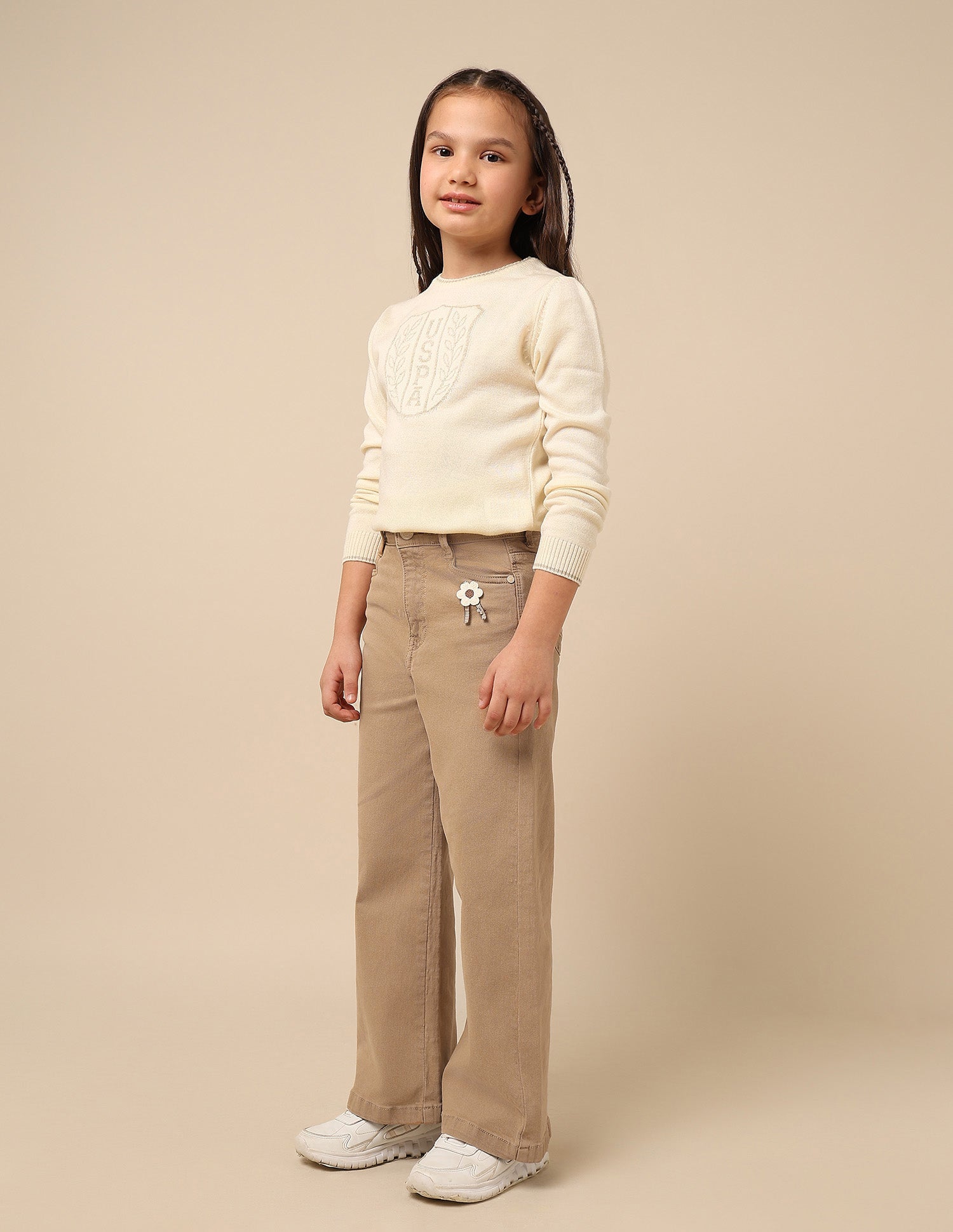 Girls Wide Leg Fit Mid Rise Jeans Latte - U.S. POLO ASSN. | Large