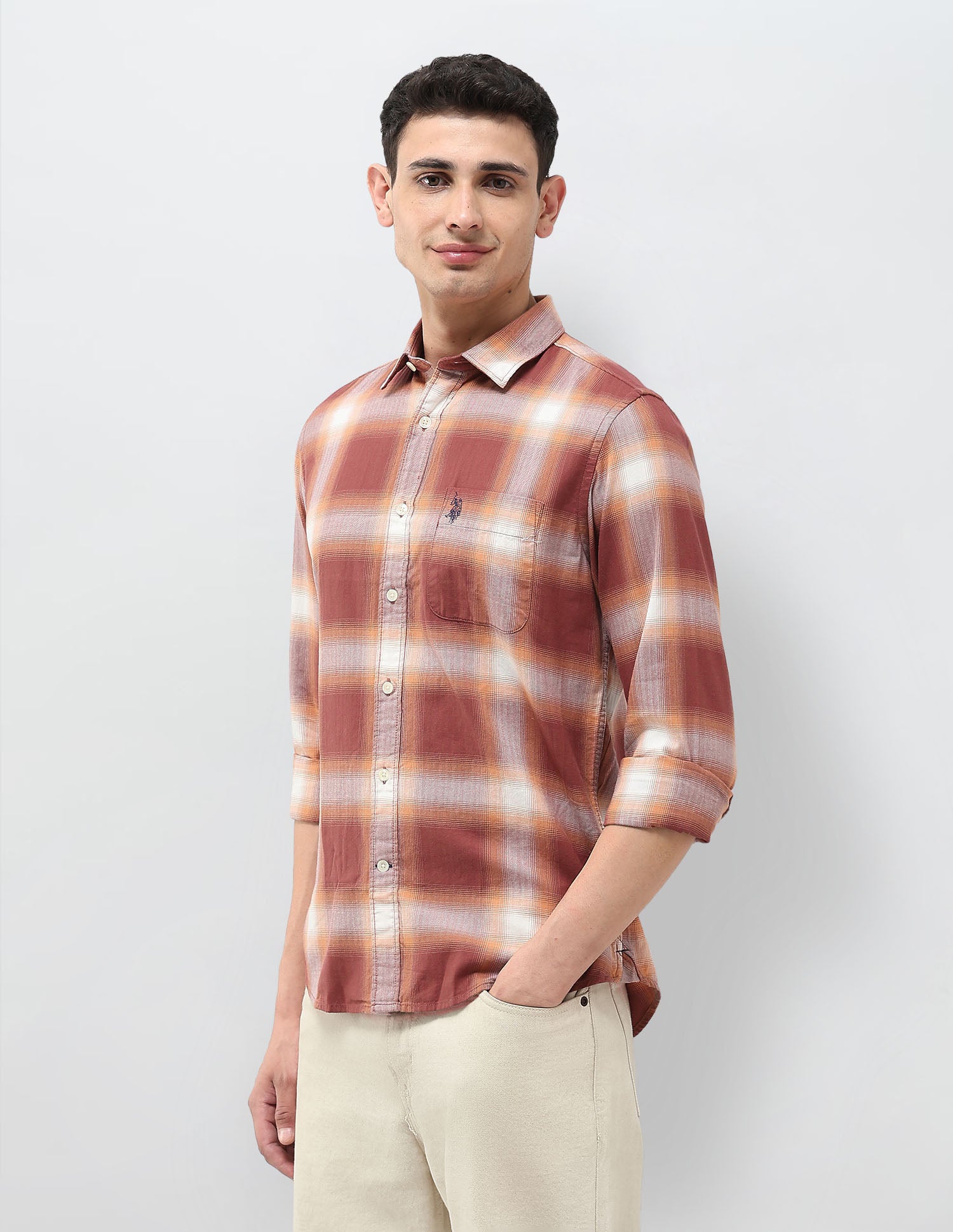 Plaid Checked Regular Fit Shirt Rust - U.S. Polo Assn. India | Large