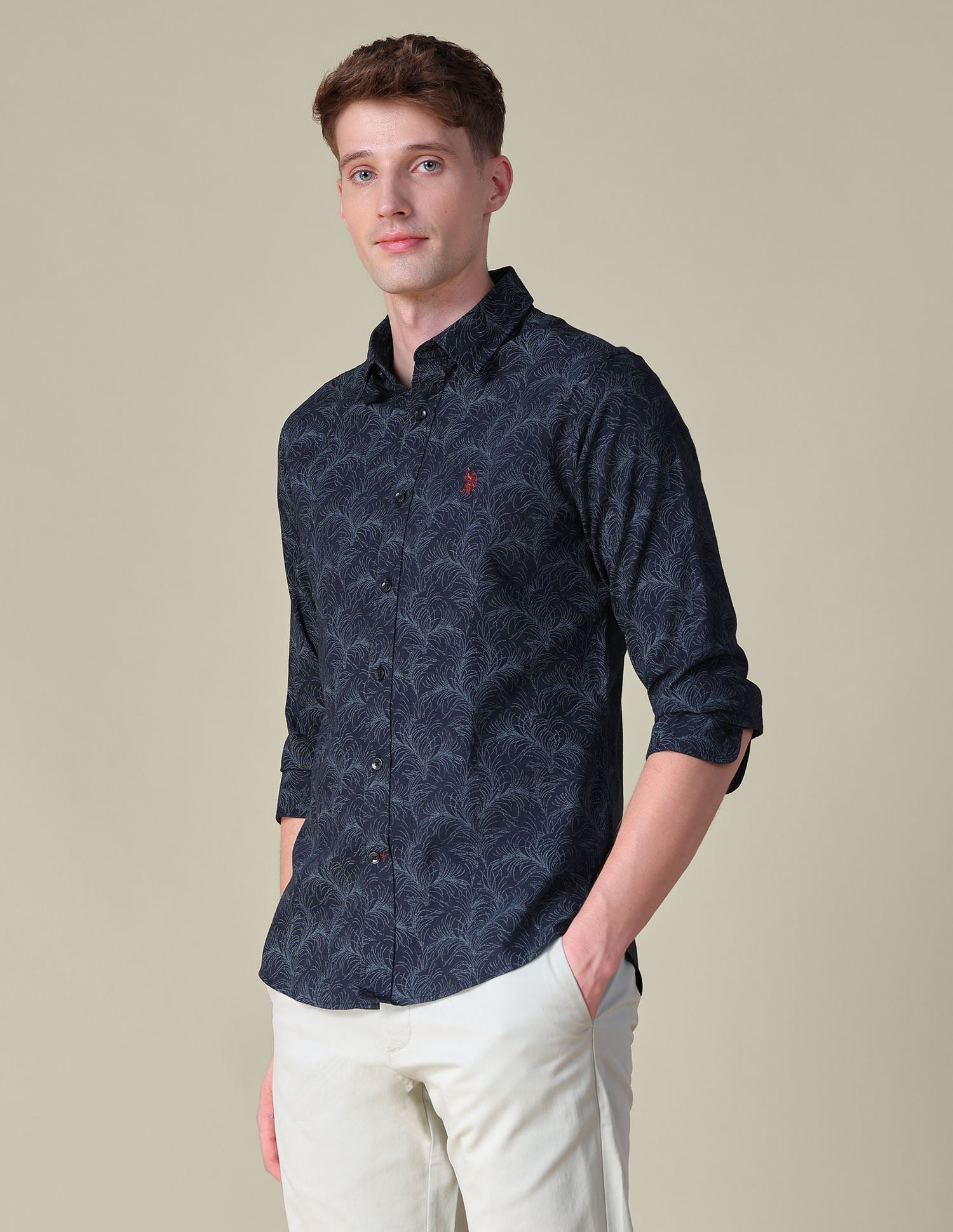 Oxford All Over Printed Shirt Black - U.S. POLO ASSN. | Large