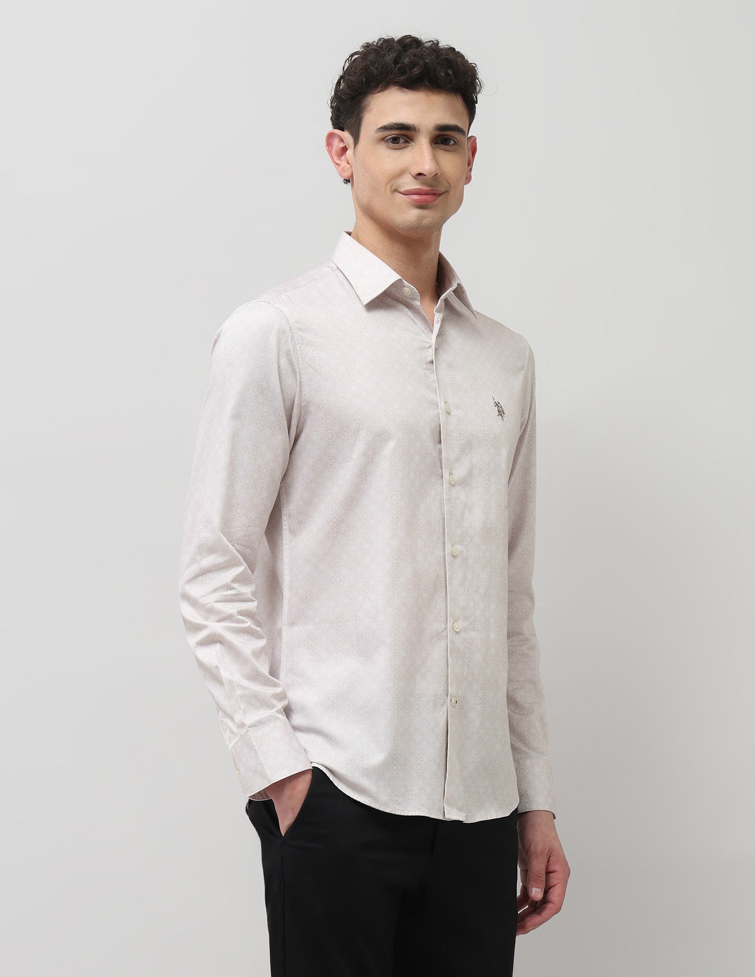 Pure Cotton Geometric Printed Shirt Beige - U.S. POLO ASSN. | Large