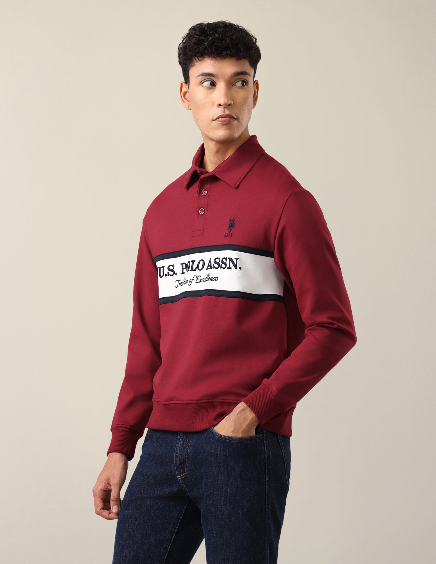 Brand Embroidered Slim Fit Sweatshirt Red - U.S. Polo Assn. India | Large