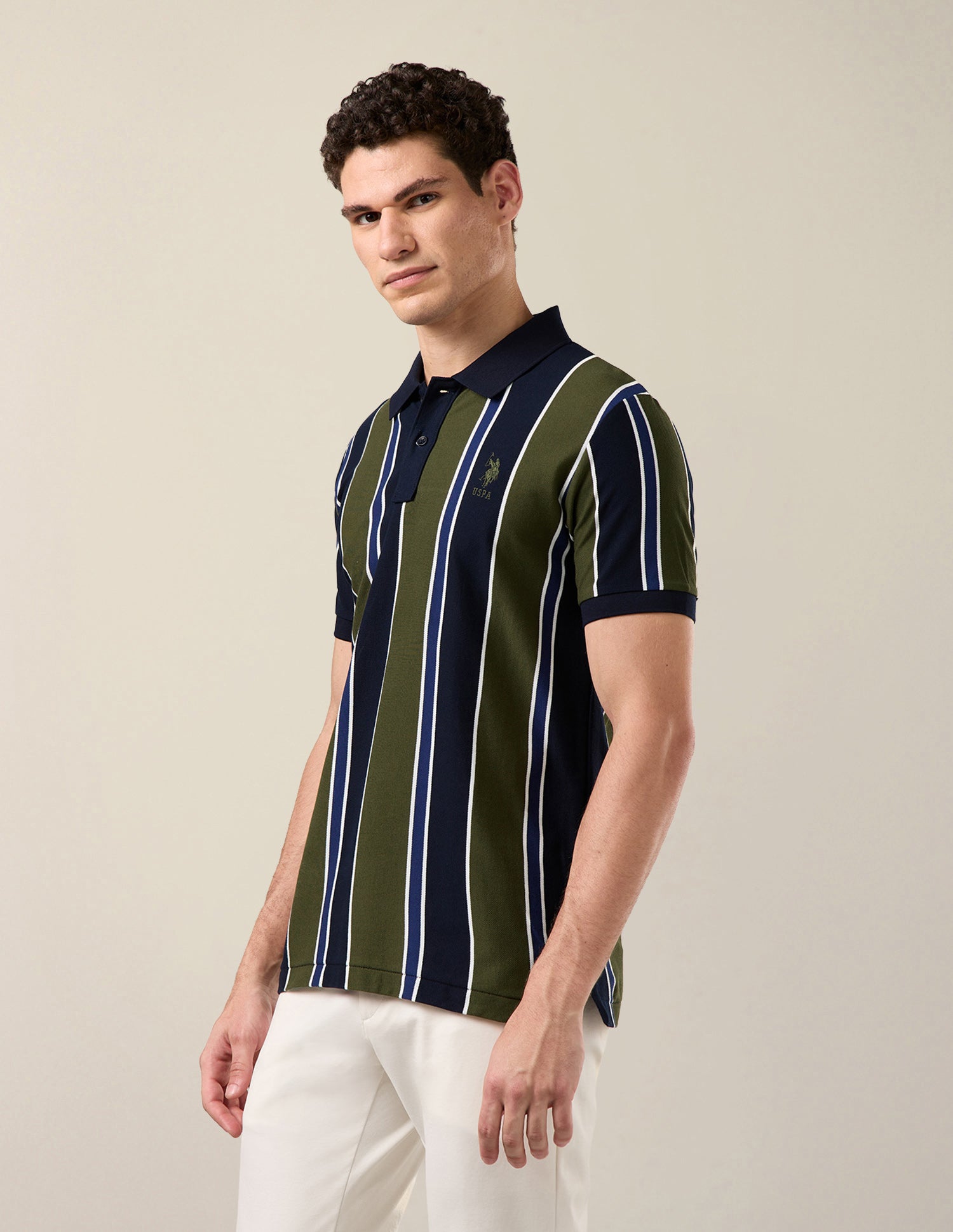 Vertical Striped Slim Fit Polo Shirt Olive - U.S. Polo Assn. India | Large