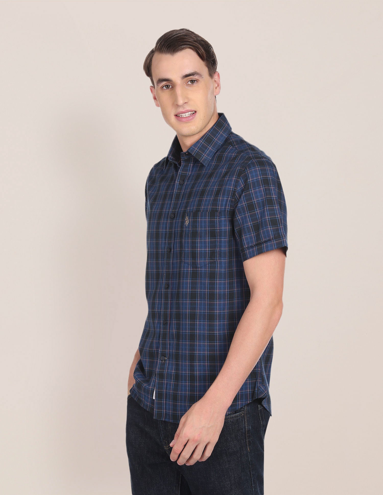 Spread Collar Short Sleeve Casual Shirt NAVY - U.S. Polo Assn. India | Large