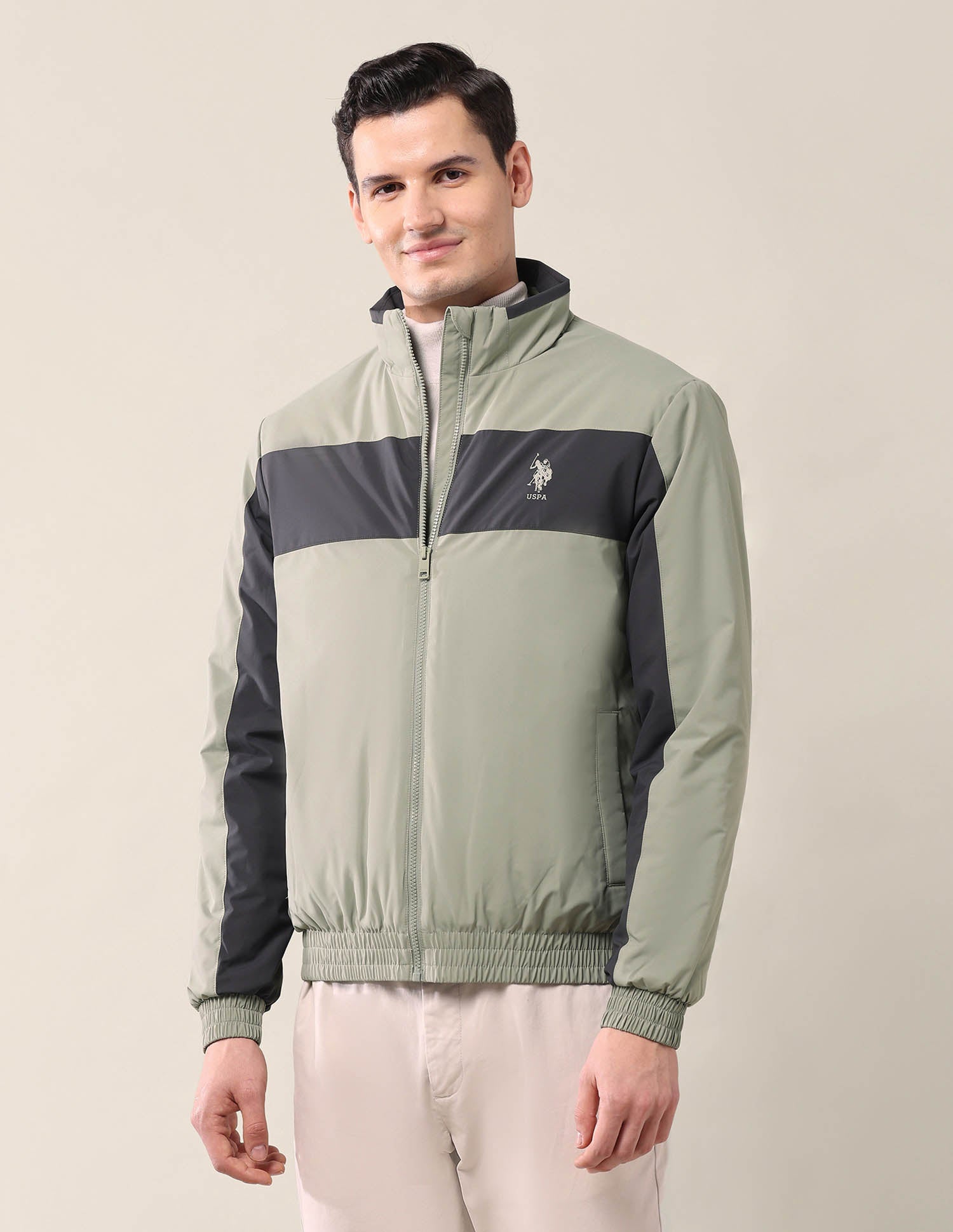 Colourblocked Regular Fit Jacket Green - U.S. Polo Assn. India | Large