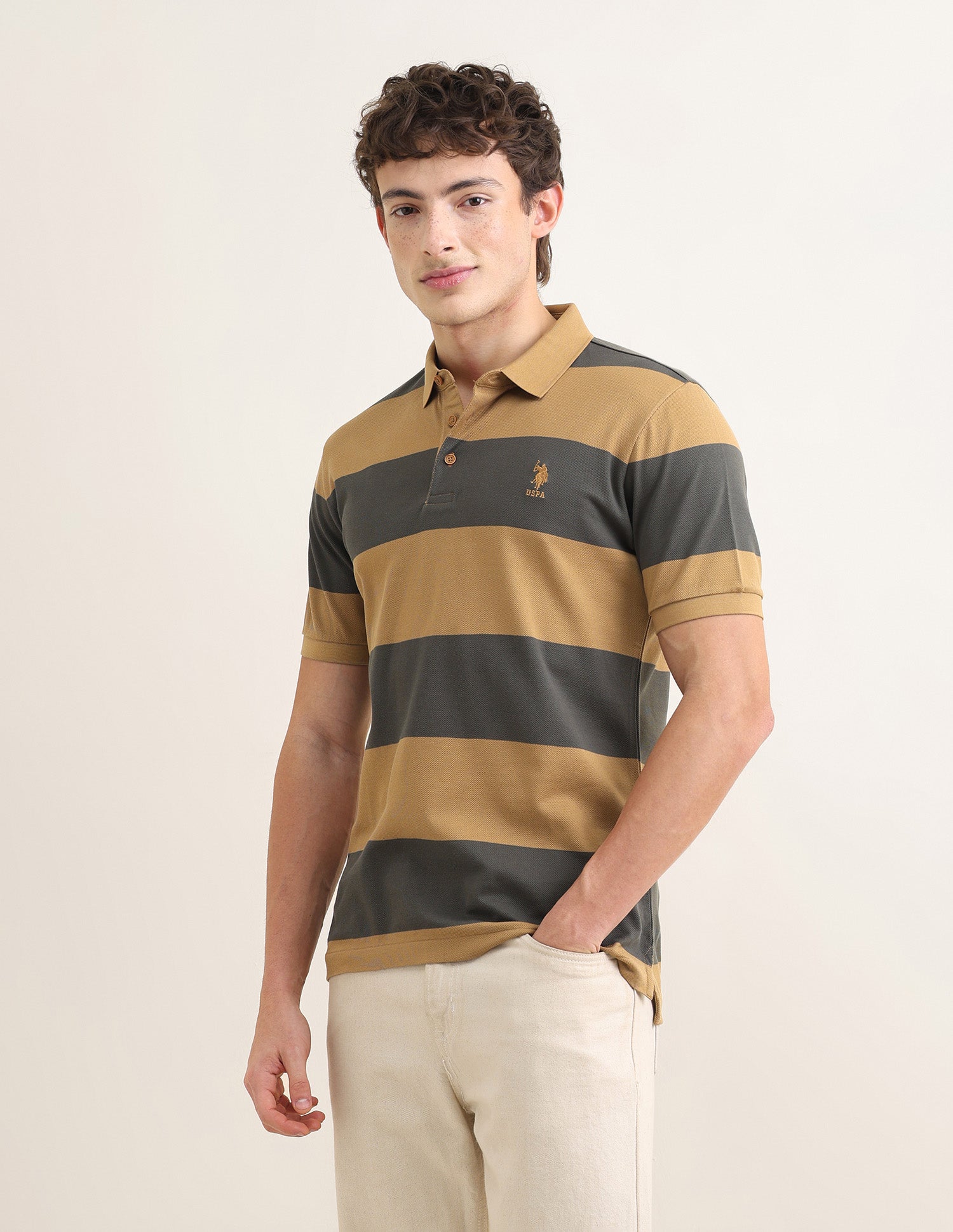 Sotogrande Horizontal Striped Polo Shirt Mustard - U.S. Polo Assn. India | Large