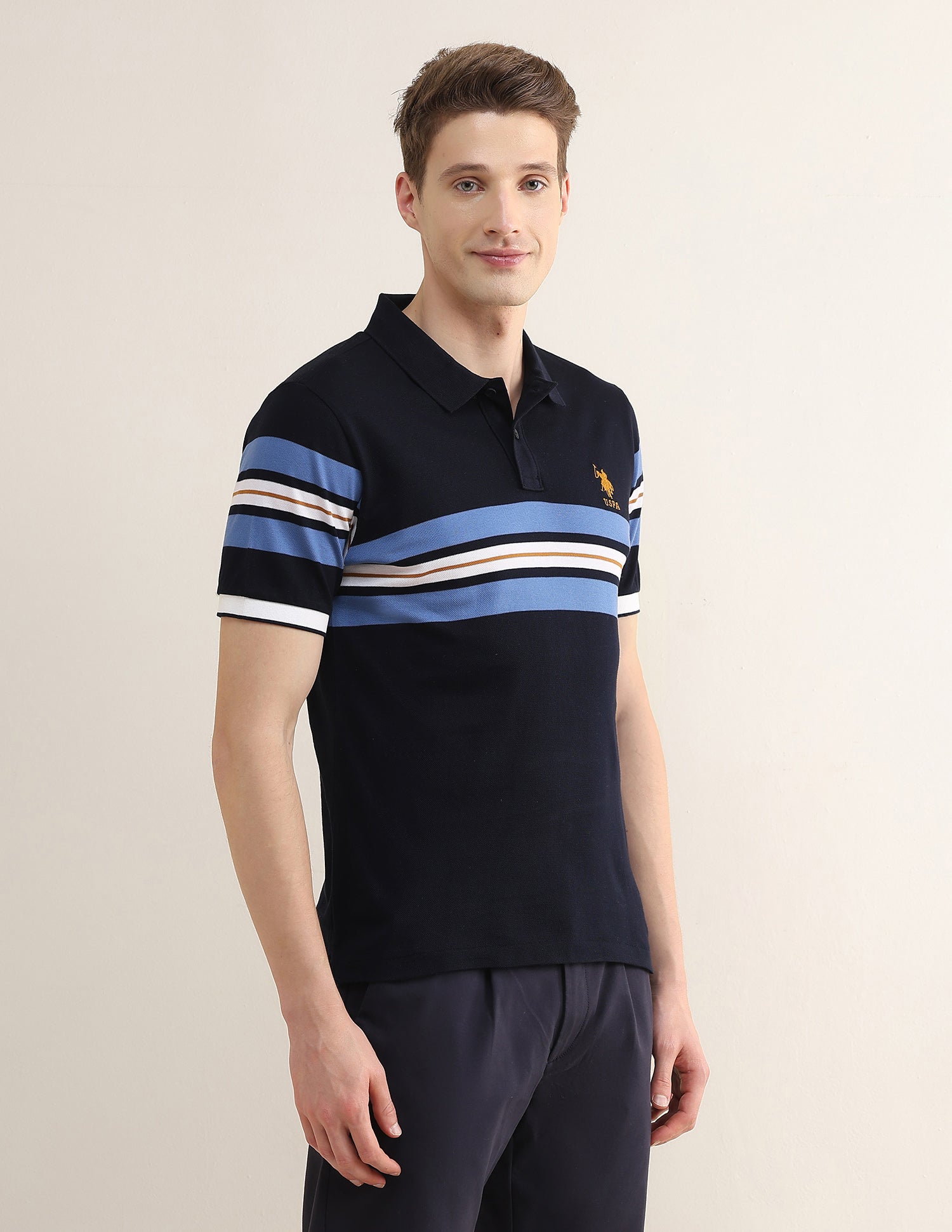 Horizontal Striped Slim Fit Polo Shirt Navy - U.S. Polo Assn. India | Large
